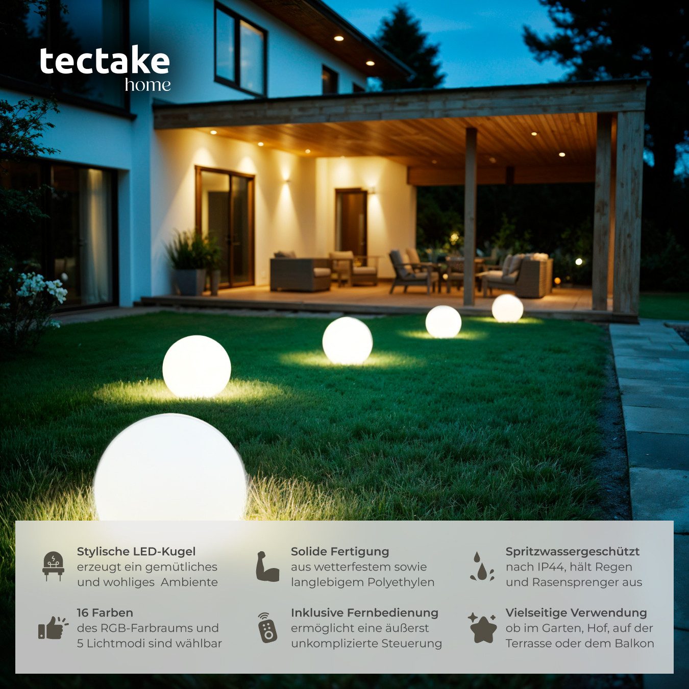 tectake LED Gartenleuchte Kugelleuchte Luminous Globe, LED, mit Fernbedienu günstig online kaufen