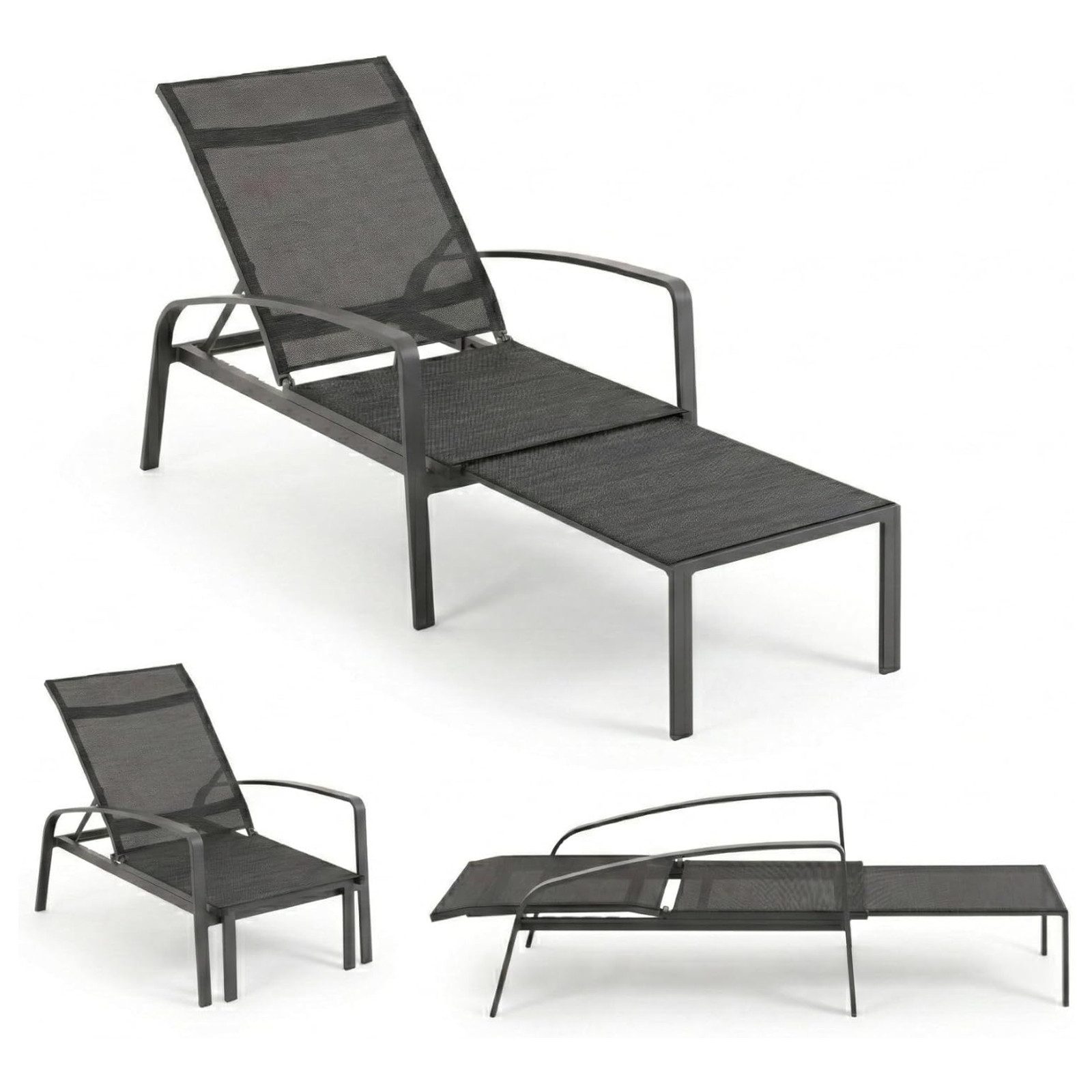 Liadomo Gartenliege Atessa, Sonnenliege, Liegestuhl, Deckchair, Outdoorliege, Outdoor-Sessel, 1-teilig, Rückenlehne verstellbar, Fußteil ausziehbar, Aluminium & Textilgewebe