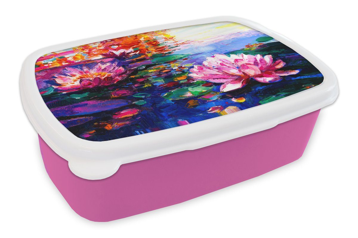 - (2-tlg), Kunststoff, Öl Wasser, Kinder, - Kunststoff Seerose Snackbox, rosa für MuchoWow Lunchbox Gemälde Erwachsene, Mädchen, - Brotdose Brotbox