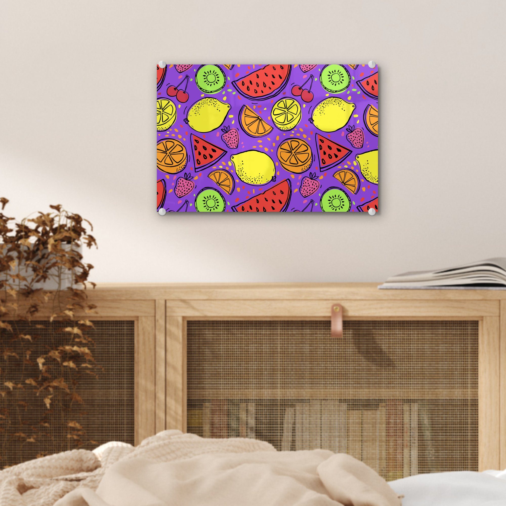 Wandbild Obst Lila, - (1 Bilder auf - Foto Glas - Glas St), Wanddekoration MuchoWow auf Glasbilder - Wassermelone - Acrylglasbild