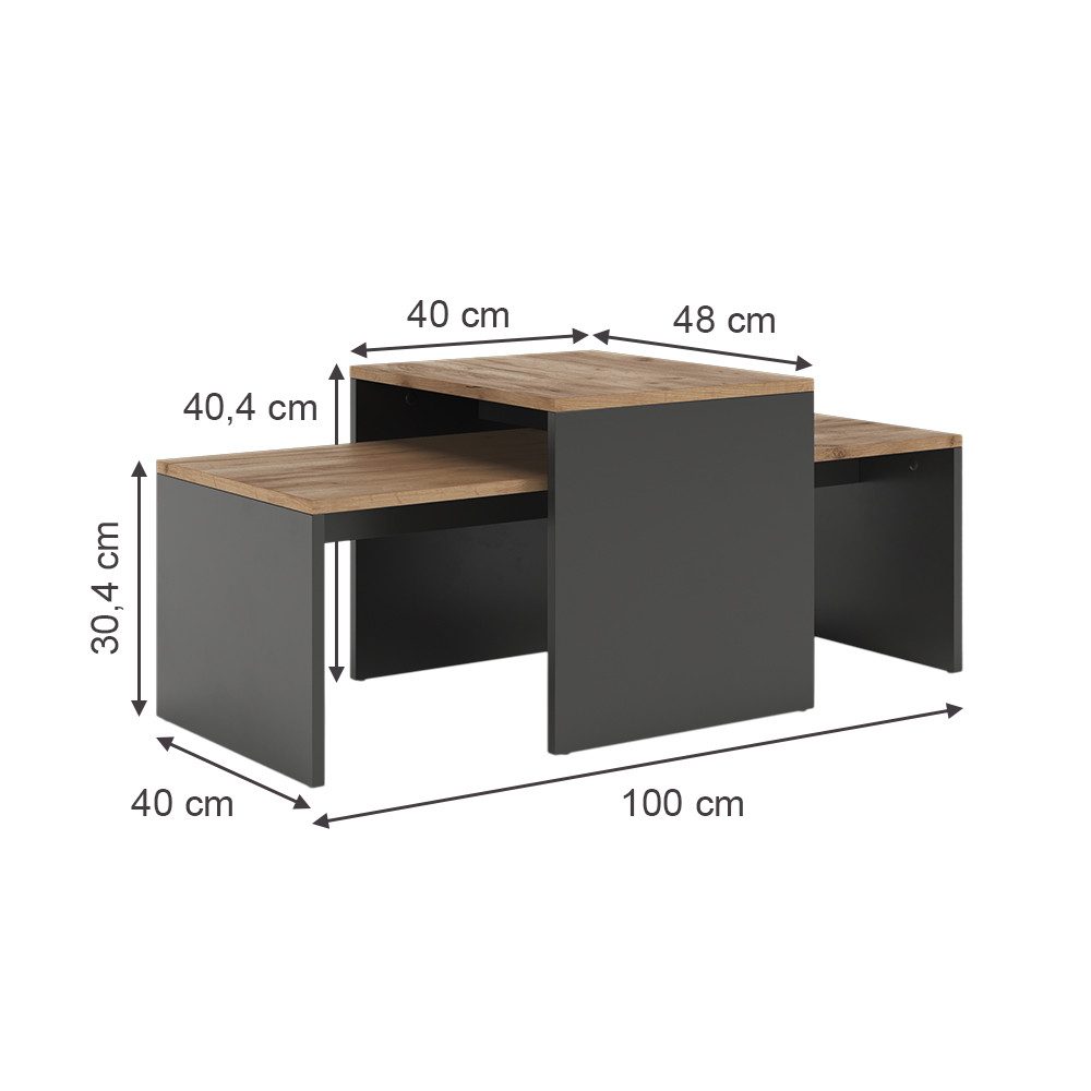 Vicco Couchtisch Donat, Anthrazit/Goldkraft Eiche, 100 x 48 cm, 2 Teile günstig online kaufen