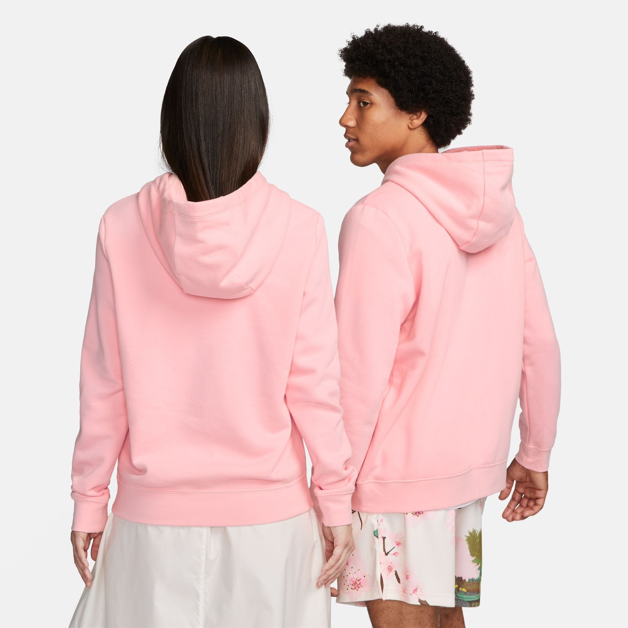 Nike Fleece Sportswear MED PINK/WHITE Hoodie SOFT Logo Women's Kapuzensweatshirt Club Pullover
