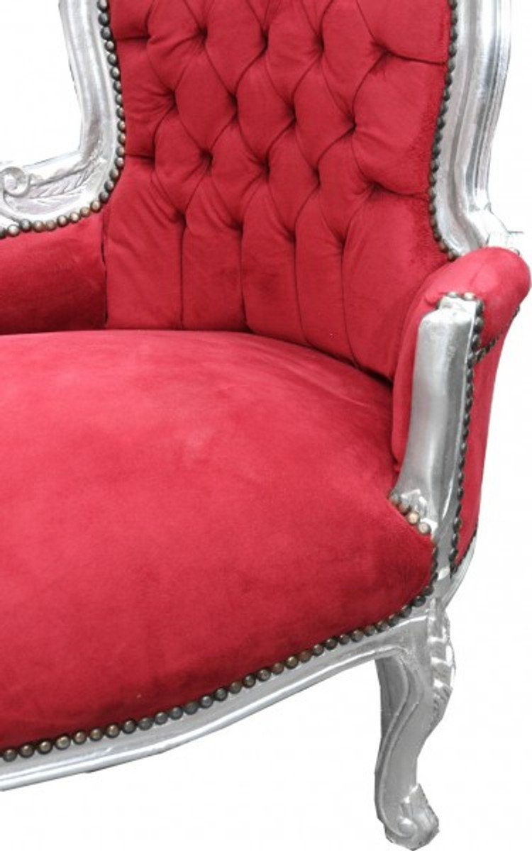 Casa Padrino Silber Lounge Liege Bordeaux Recamiere - Chaiselongue Chaiselongue / Barock Möbel Rot