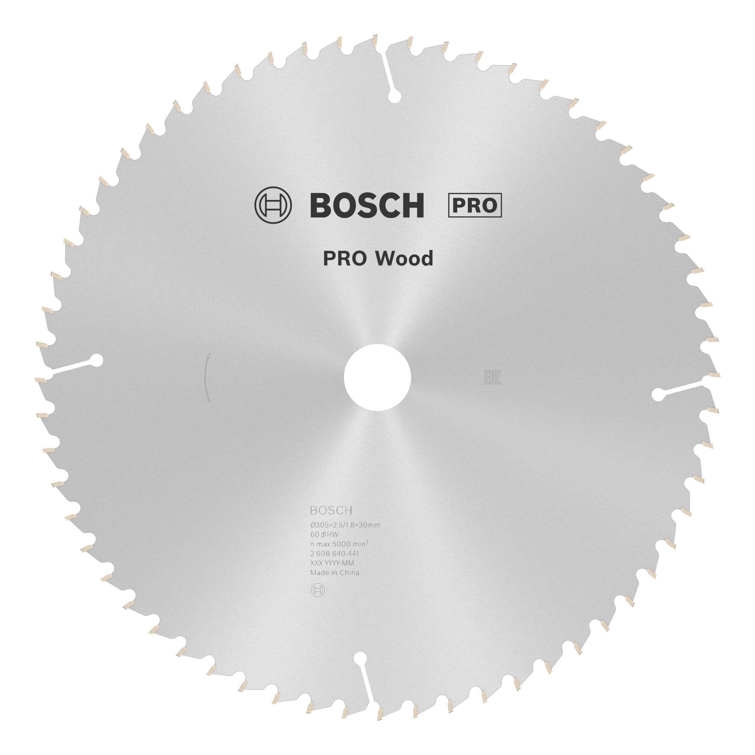 BOSCH Kreissägeblatt Pro Wood, 305 x 2,5 x 30 mm, 60 Zähne, für Netz-Kapp- und Gehrungssägen