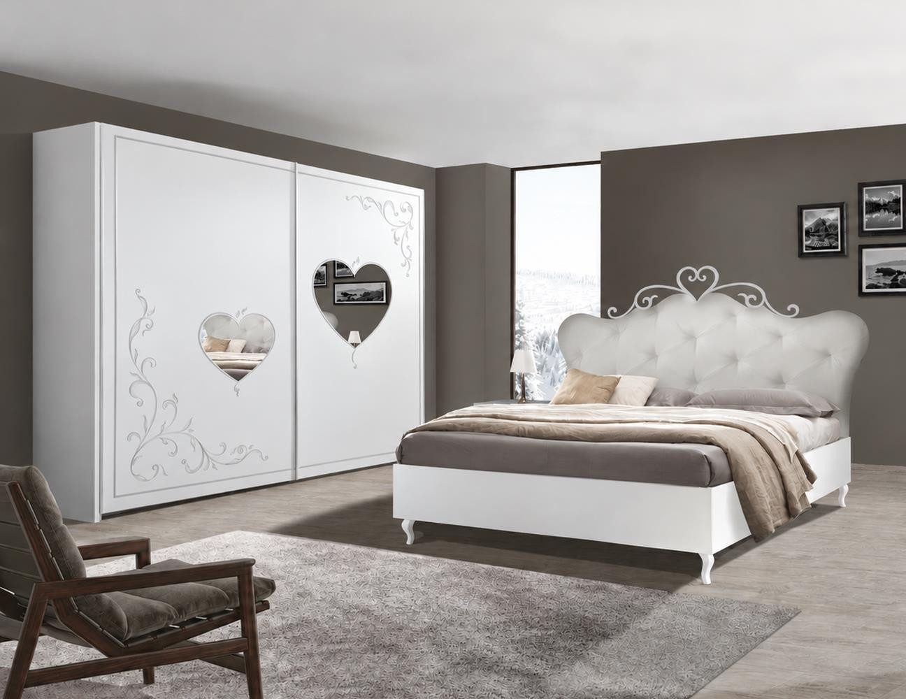 freiraum Schlafzimmer-Set Salvina, in weiss - Kleiderschrank 243x230x57cm + Bett 206x130x205cm (BxHxT)