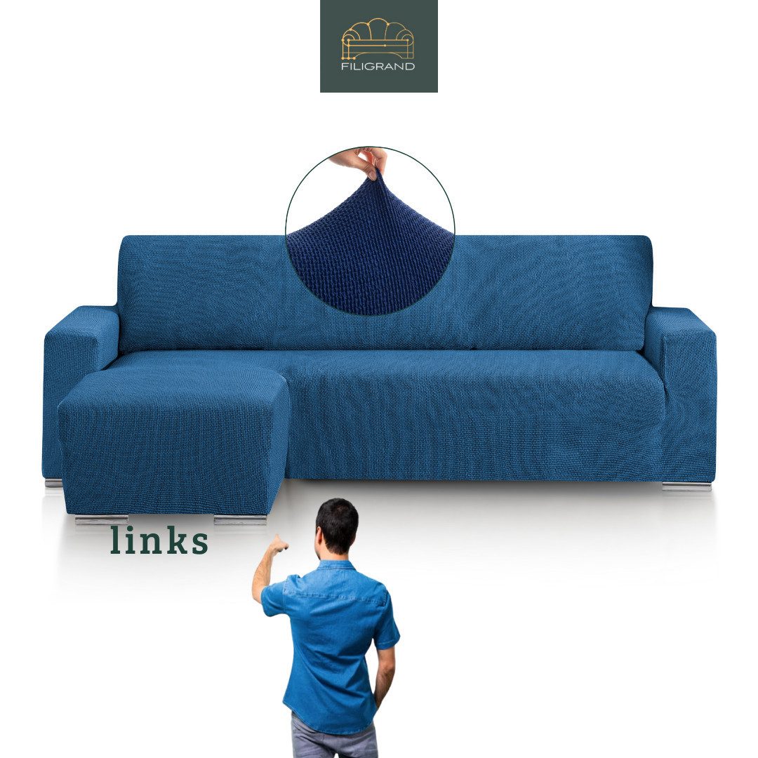 Belmarti Sofahusse 1-teiliger Sofabezug für L-Form mit Ottomane, hergestellt in Spanien, elastisches Material, hochwertiger und langlebiger Baumwollmix