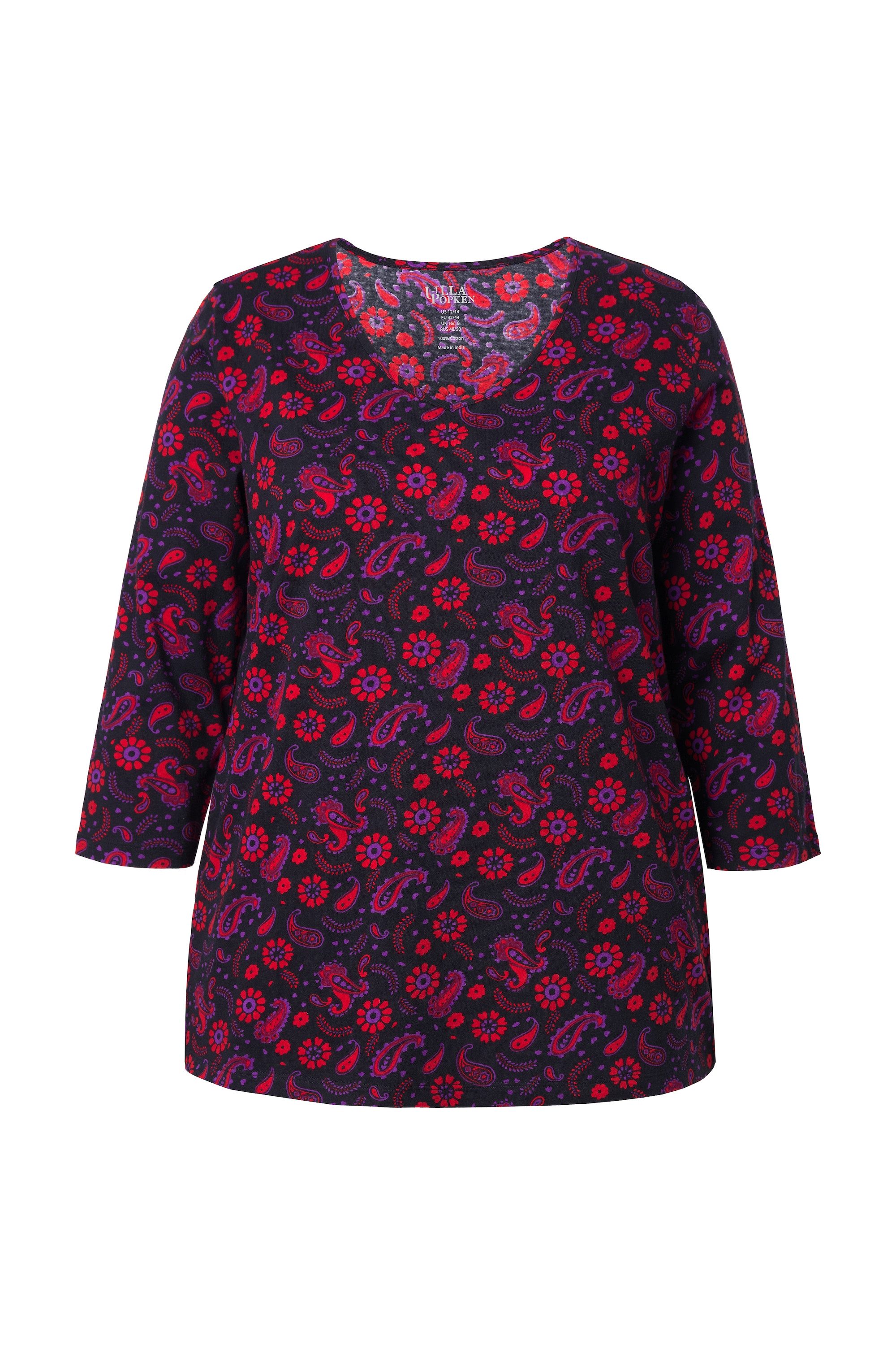 Ulla Popken Longshirt T-Shirt A-Linie V-Ausschnitt 3/4-Arm günstig online kaufen