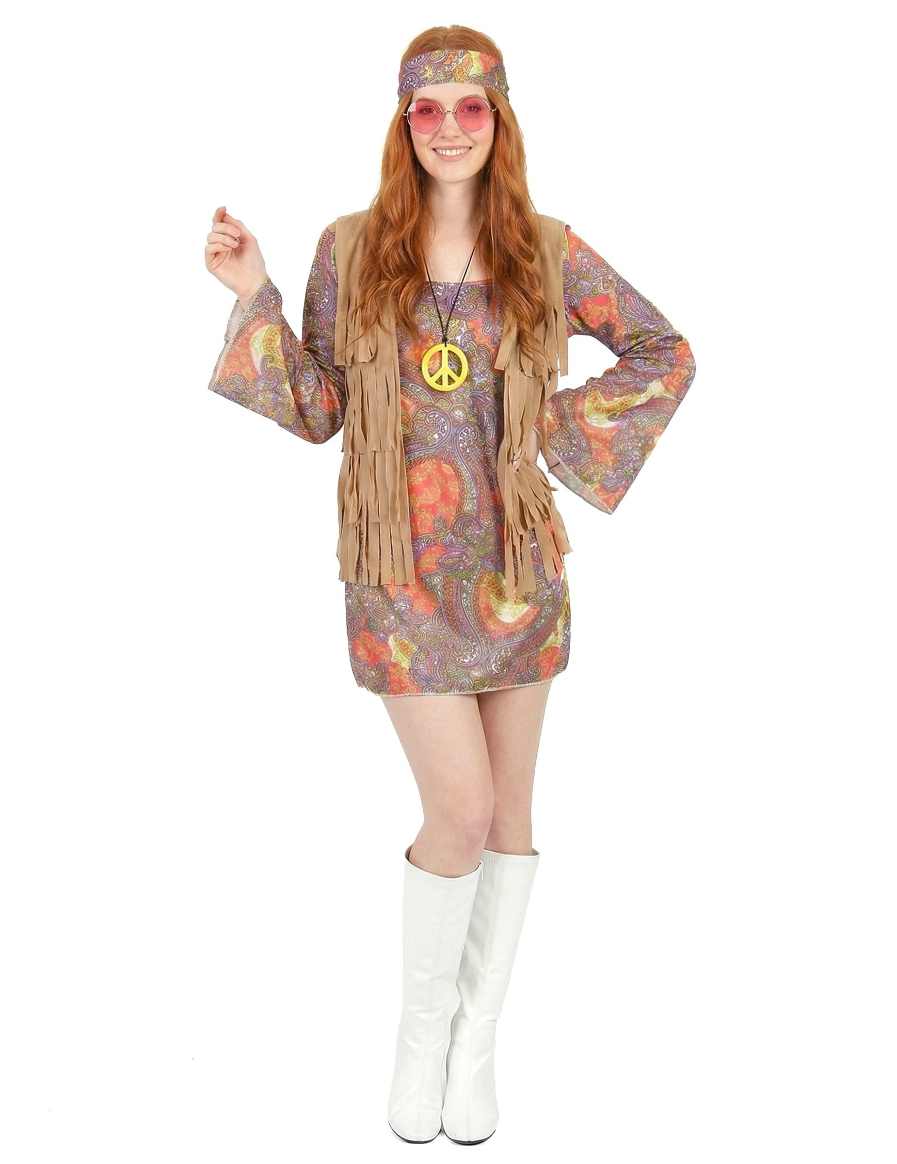 JADEO Kostüm 60er Jahre Hippie Flower Power Damenkostüm bunt