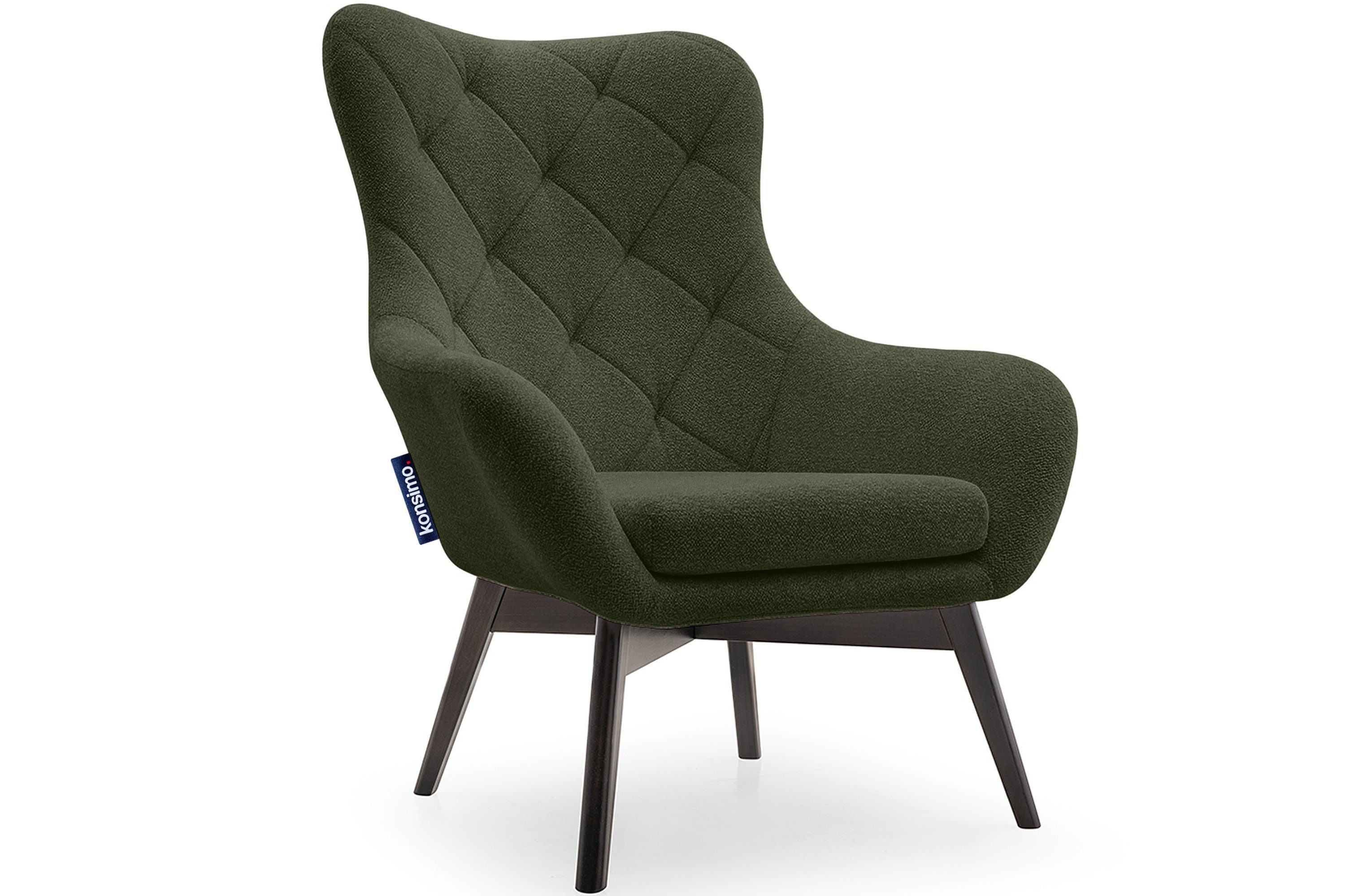 Konsimo Ohrensessel RAMOS, Sessel mit Steppung, robuste Holzbeine, Polyurethanschaum im Sitz dunkelgrün | dunkelgrün