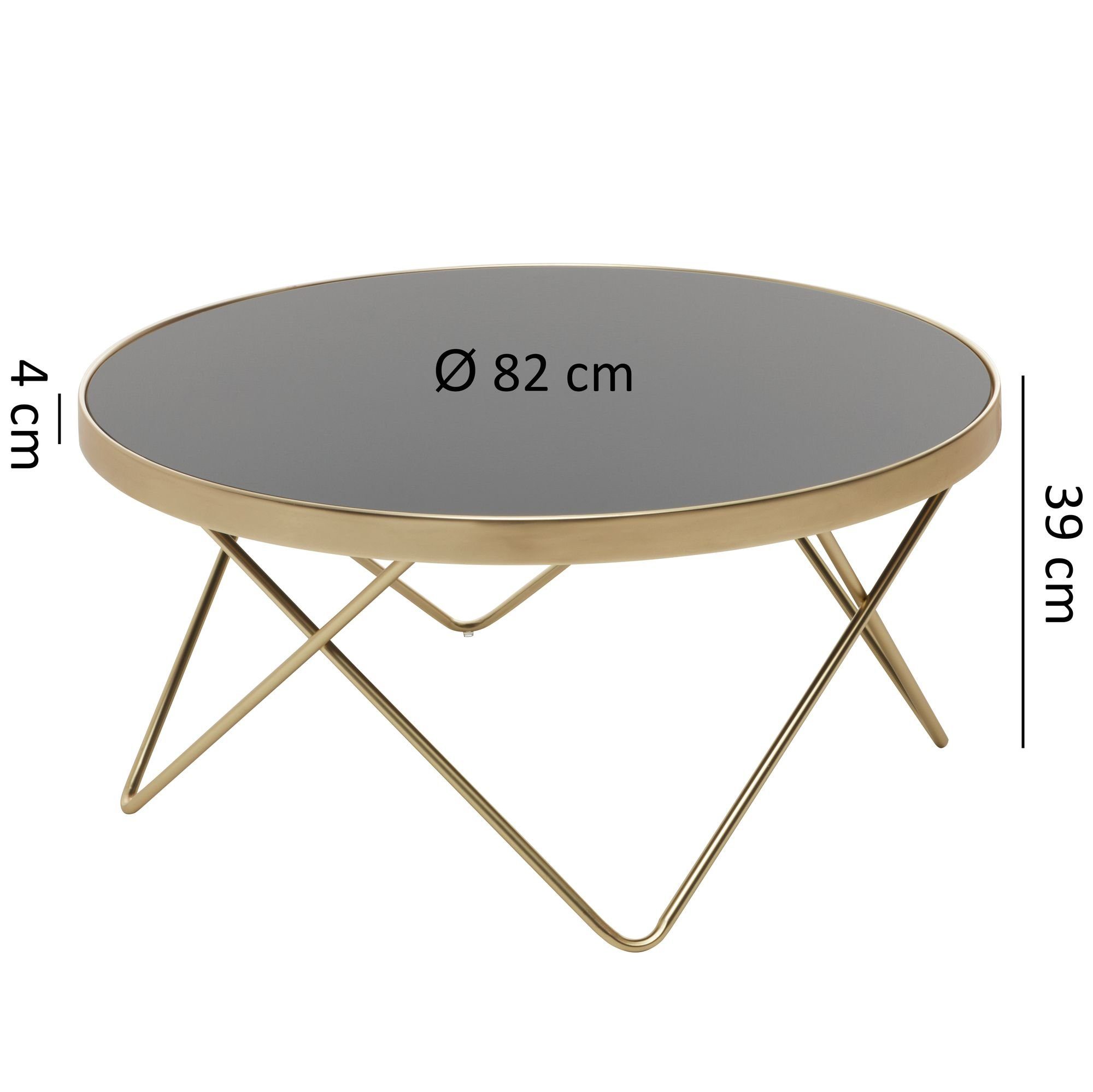 KADIMA Tisch Gold Schwarz/matt Couchtisch mit DESIGN Glasplatte