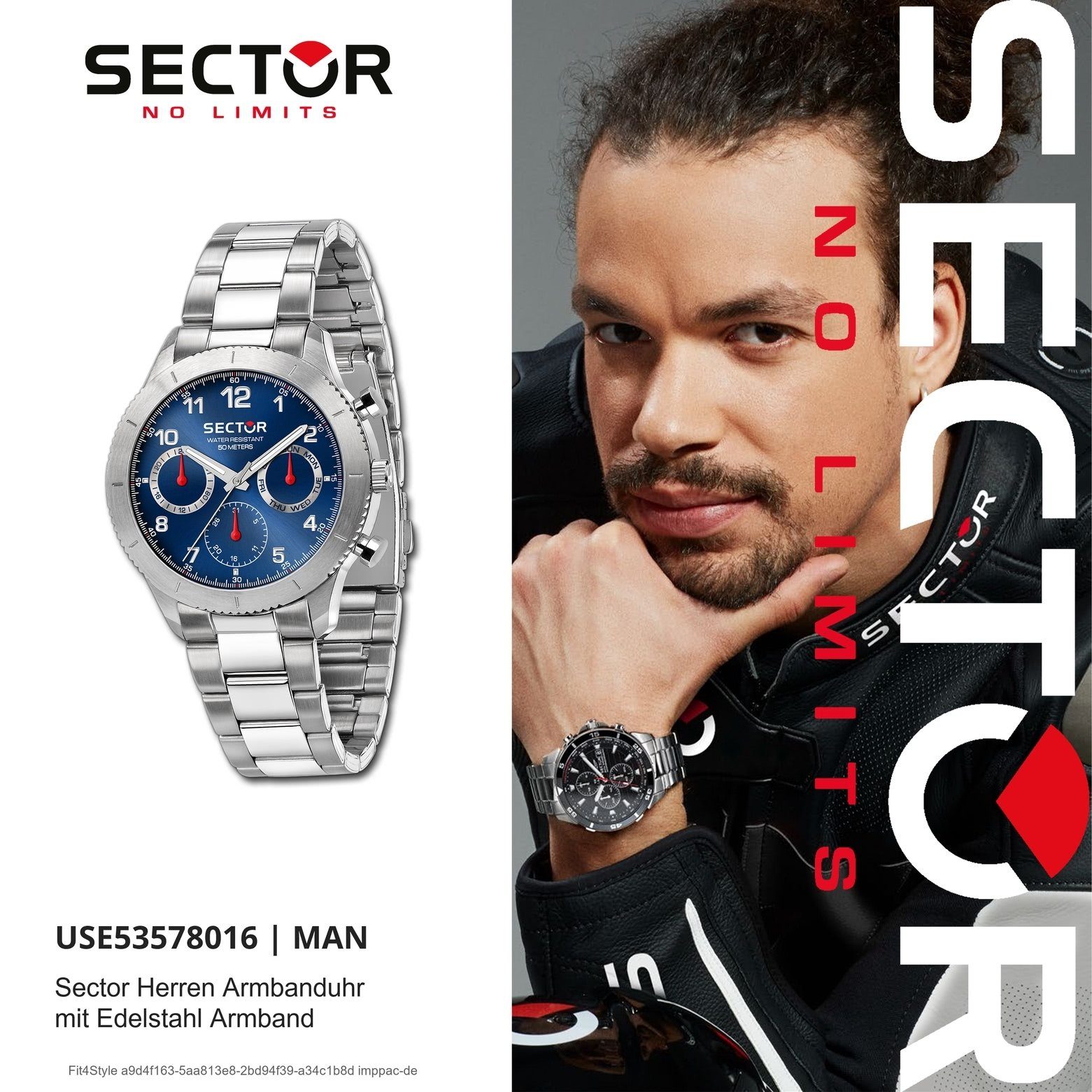 Multifunktionsuhr Sector 45mm), Armbanduhr Multifunkt, Sector Fashion-Style groß (ca. Herrenuhr Edelstahlarmband, Herren rund,