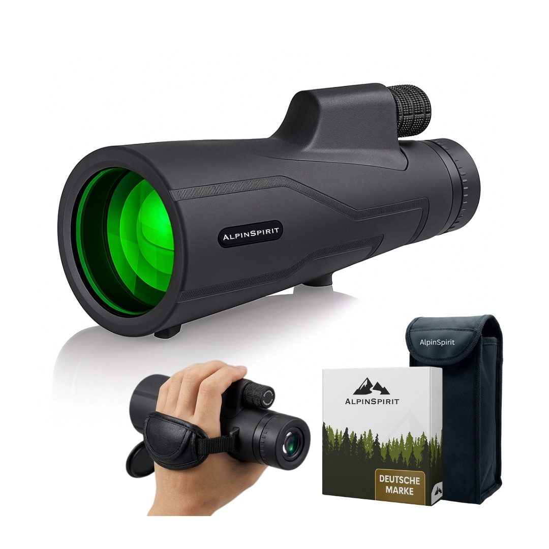 AlpinSpirit Monokular 12x50 mit Nitrogen, inkl. Handschlaufe [IPX6,FMC & BAK4] Monokular (HD Weitsicht Fernrohr,Monocular, wasserabweisend, für Jagd & Wandern)