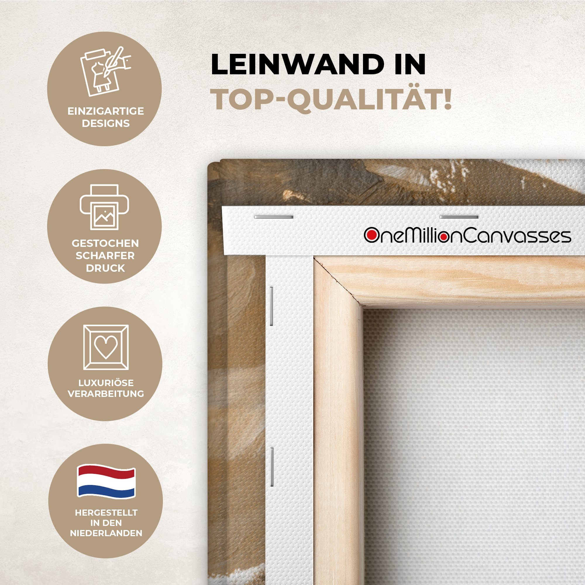 OneMillionCanvasses® Leinwandbild Gold - Beige - Abstrakt, Fotodruck (1 St), Leinwände Wanddeko Wohnzimmer Schlafzimmer 60x40 cm