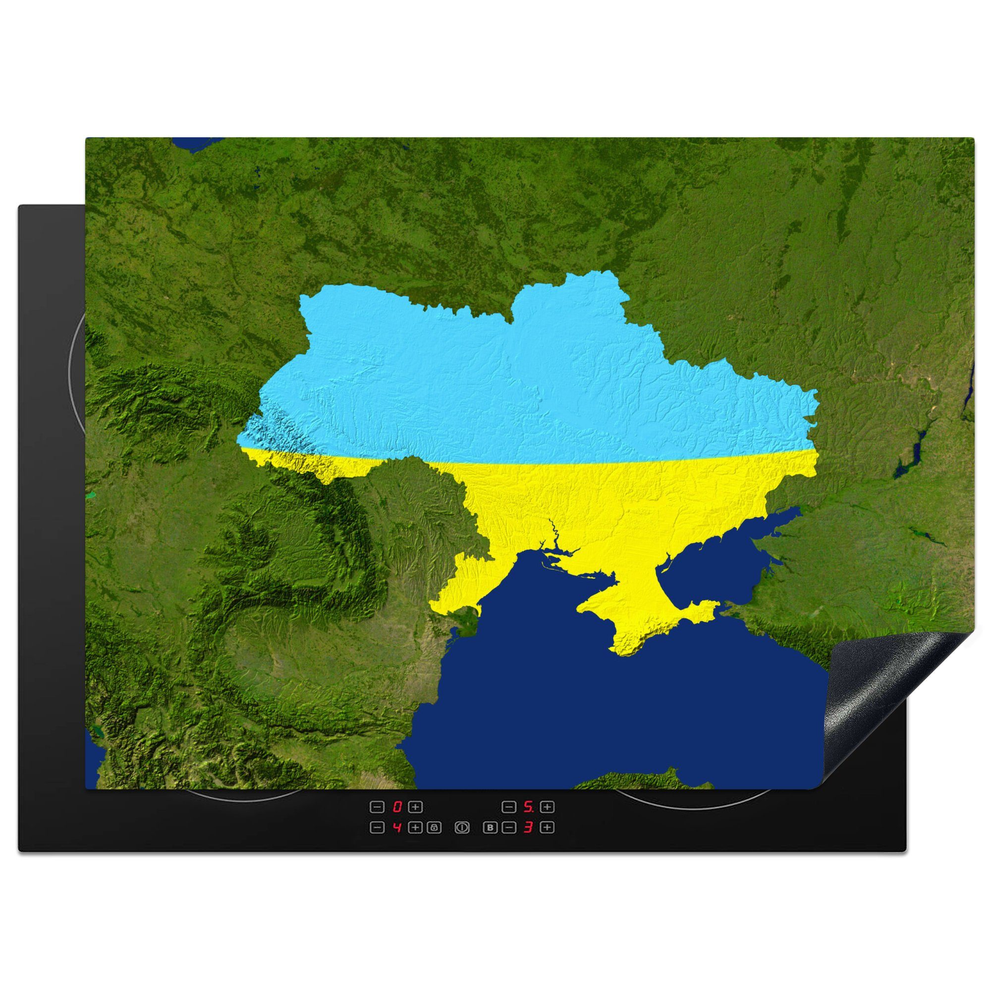 MuchoWow Herdblende-/Abdeckplatte Satellitenbild der Ukraine Induktionskochfeld Ceranfeldabdeckung mit Vinyl, für küche, (1 Schutz tlg), cm, 71x52 Flagge, die der