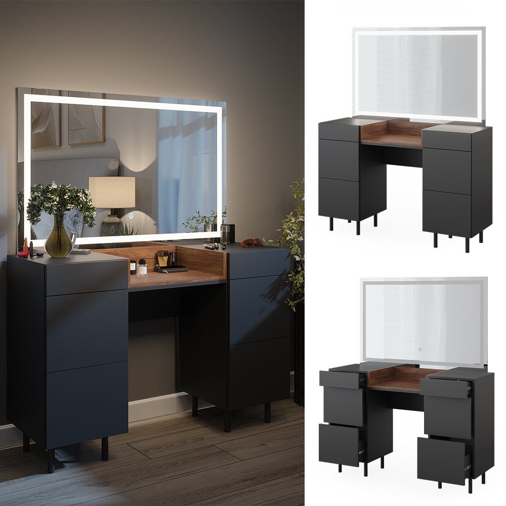 Vicco Schminktisch Anika, Anthrazit/Nussbaum, 120 cm günstig online kaufen