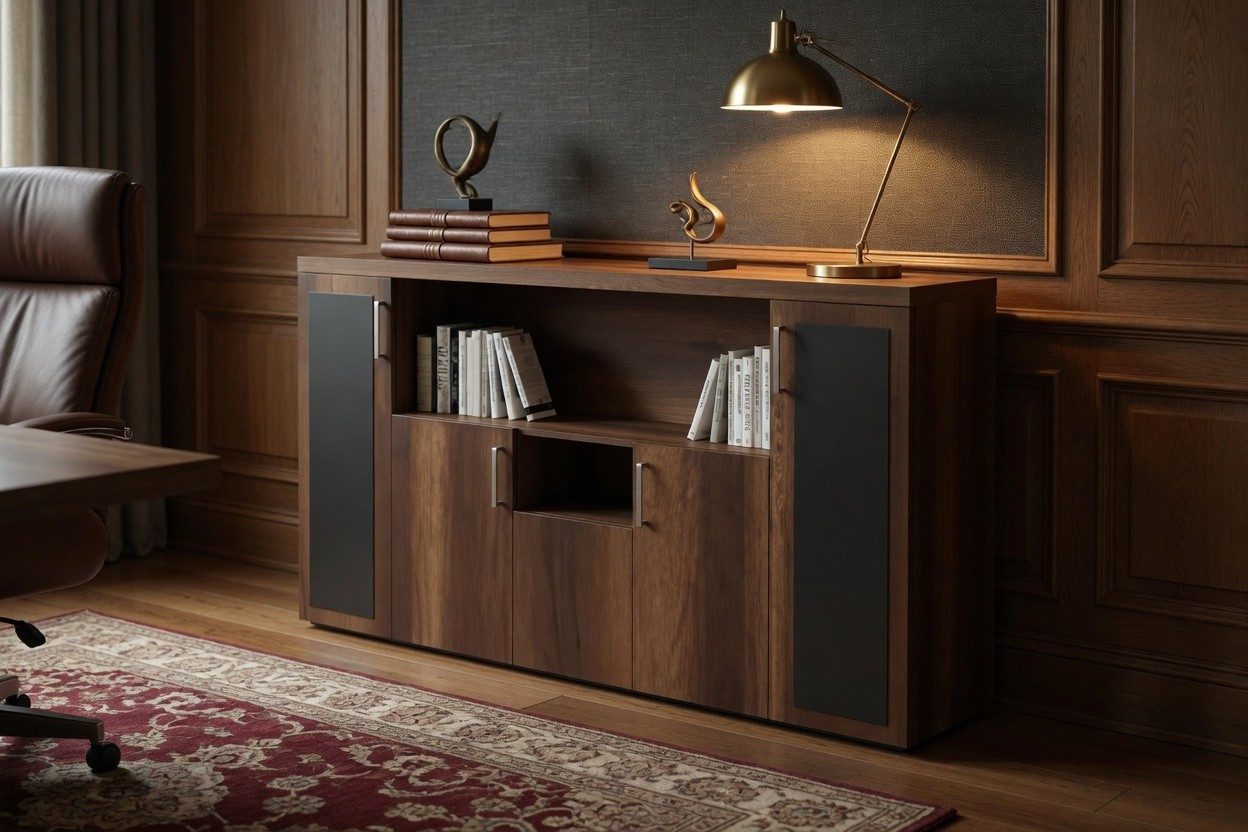 Xlmoebel Konsolentisch Elegante Walnuss-Konsole mit vielseitigem Stauraum, Made in Europa