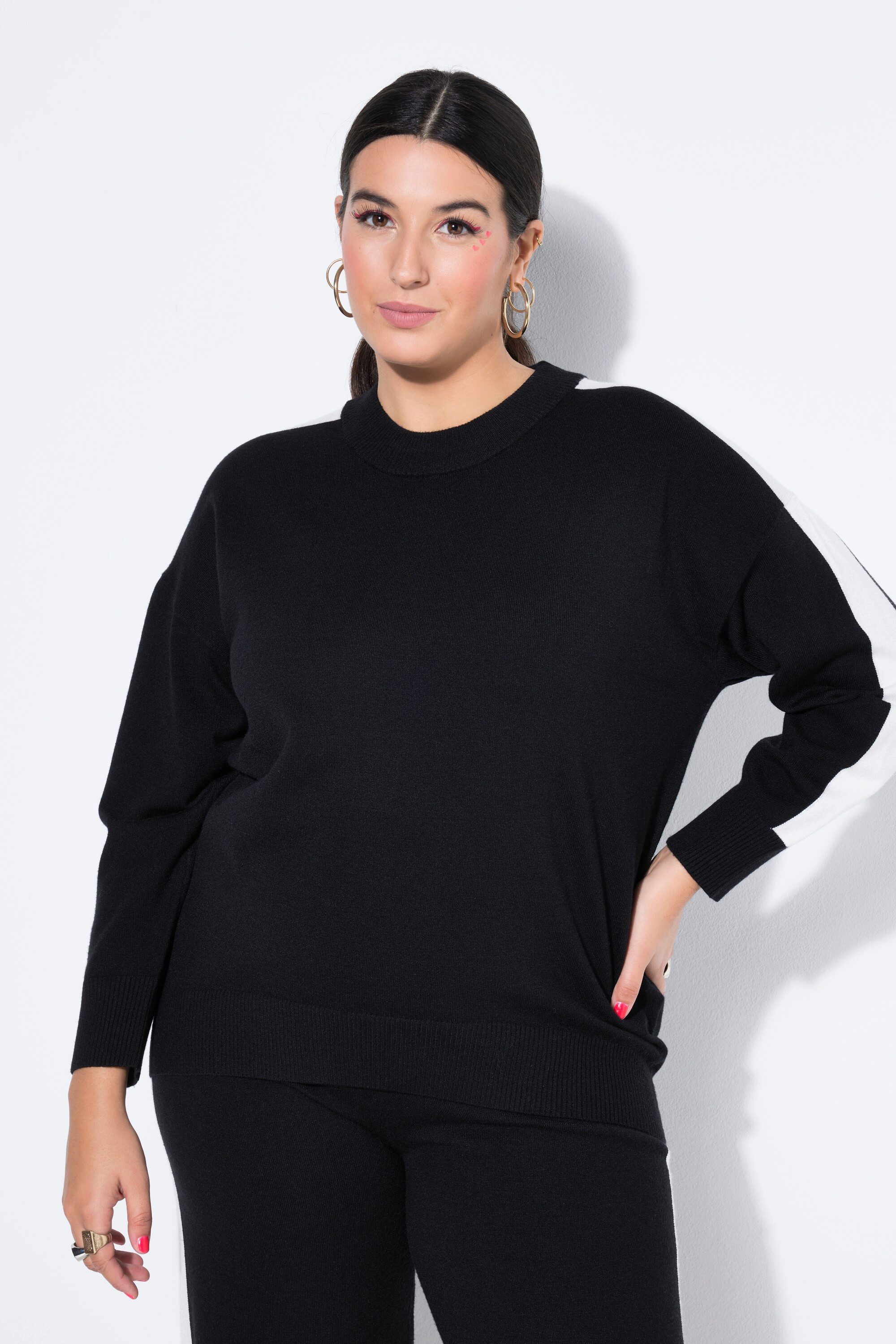 Studio Untold Strickpullover Pullover oversized Ärmelstreifen Ballon-Langarm