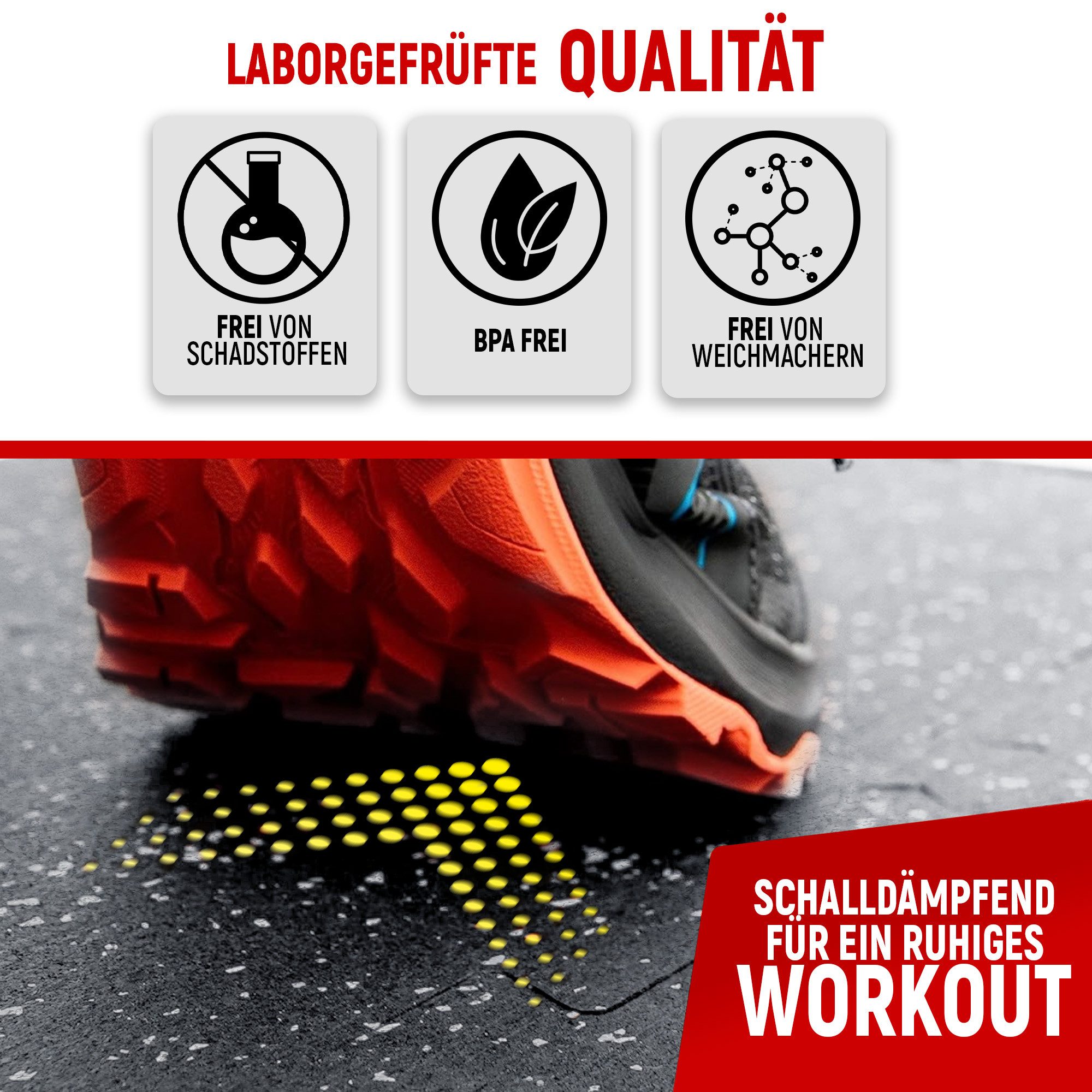 NEOLYMP Bodenmatte Robuste Bodenschutzmatte - Fitness - Schutzmatte Boden - Fitnessmatte (8 Puzzlestücke inkl. Randteile, 8 Schutzmatten Boden inklusive Randstücke - Puzzletechnik Sportmatte), Schützt Fußboden, Kautschuk, Studioqualität, Anti-Rutsch