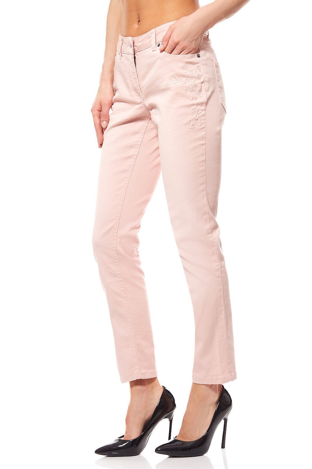 Aniston by BAUR Regular-fit-Jeans »Aniston romantische Jeans-Hose mit  Blumen Stickerei Sommerhose Kurzgröße Rosa«