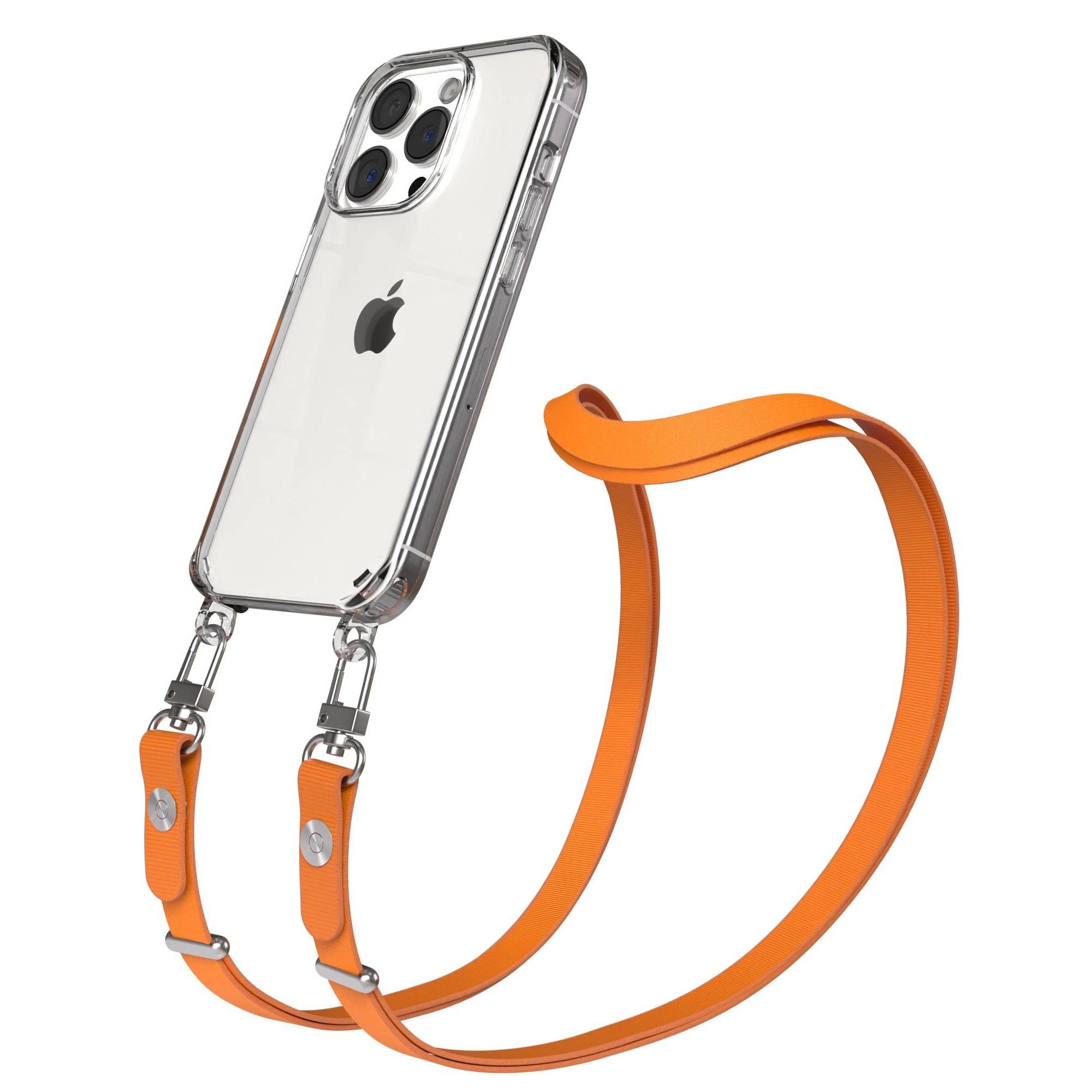 EAZY CASE Handykette für Apple iPhone 15 Pro Handyhülle mit Handyband magnetisch, Stylische Handykordel in Orange mit Magnet und 2x2 Connectoren