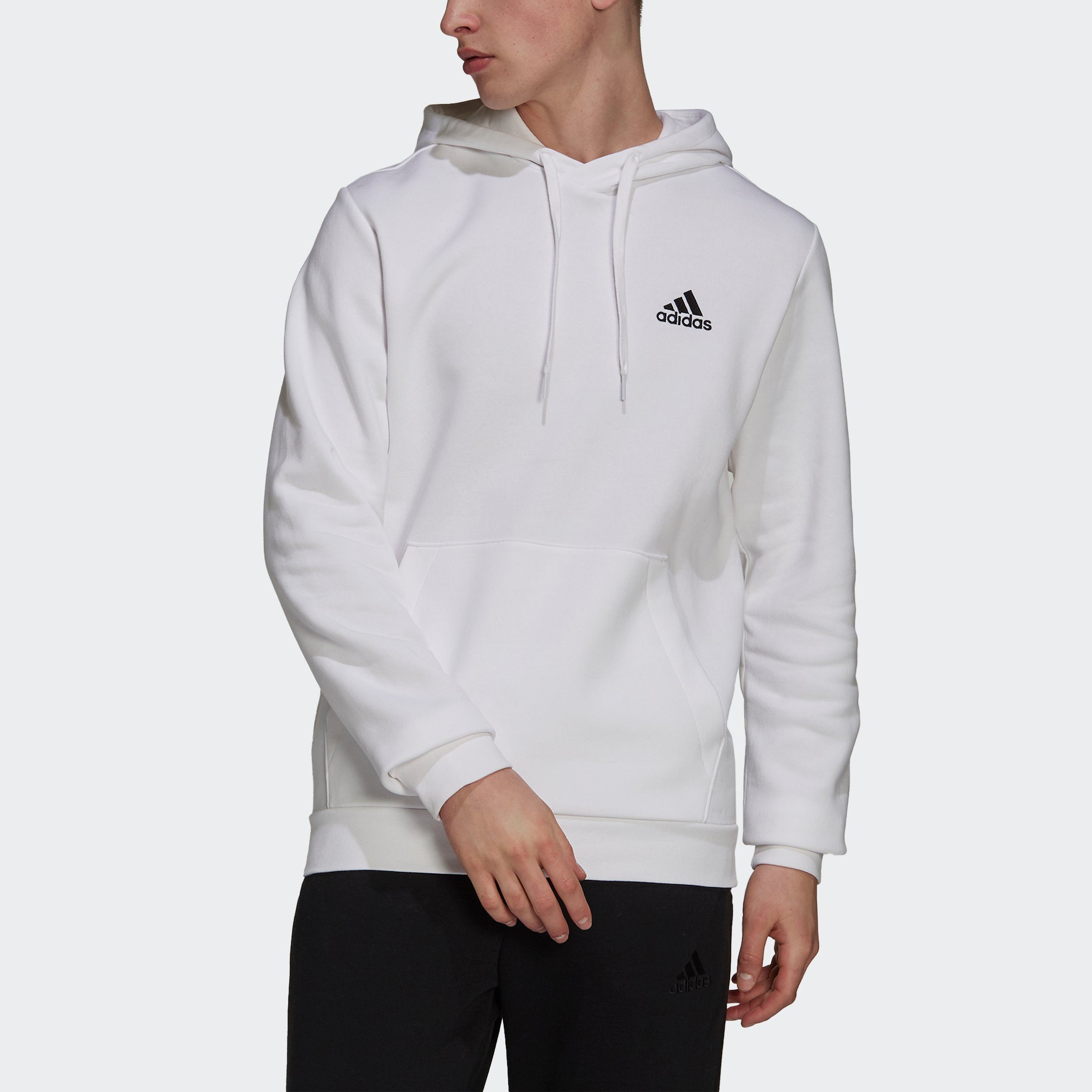 adidas Sportswear Kapuzensweatshirt ESSENTIALS Black / FLEECE HOODIE White