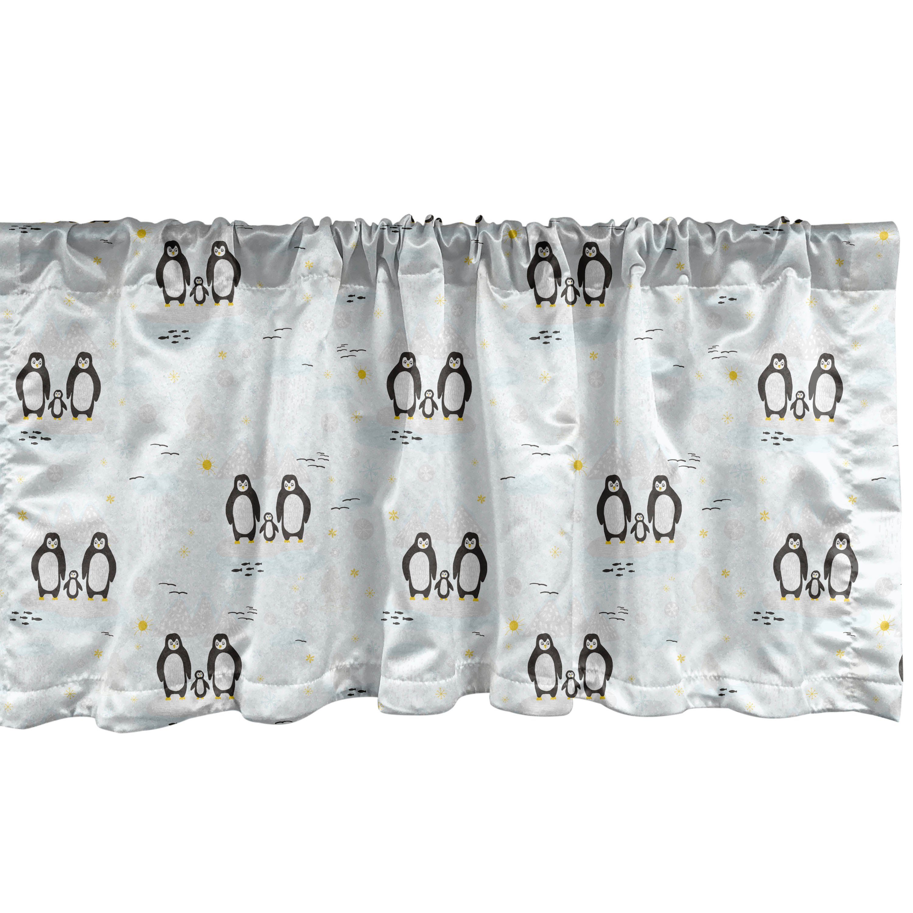 Scheibengardine Vorhang Volant für Küche Schlafzimmer Dekor mit Stangentasche, Abakuhaus, Microfaser, Pinguin Winter Schnee Tierthema