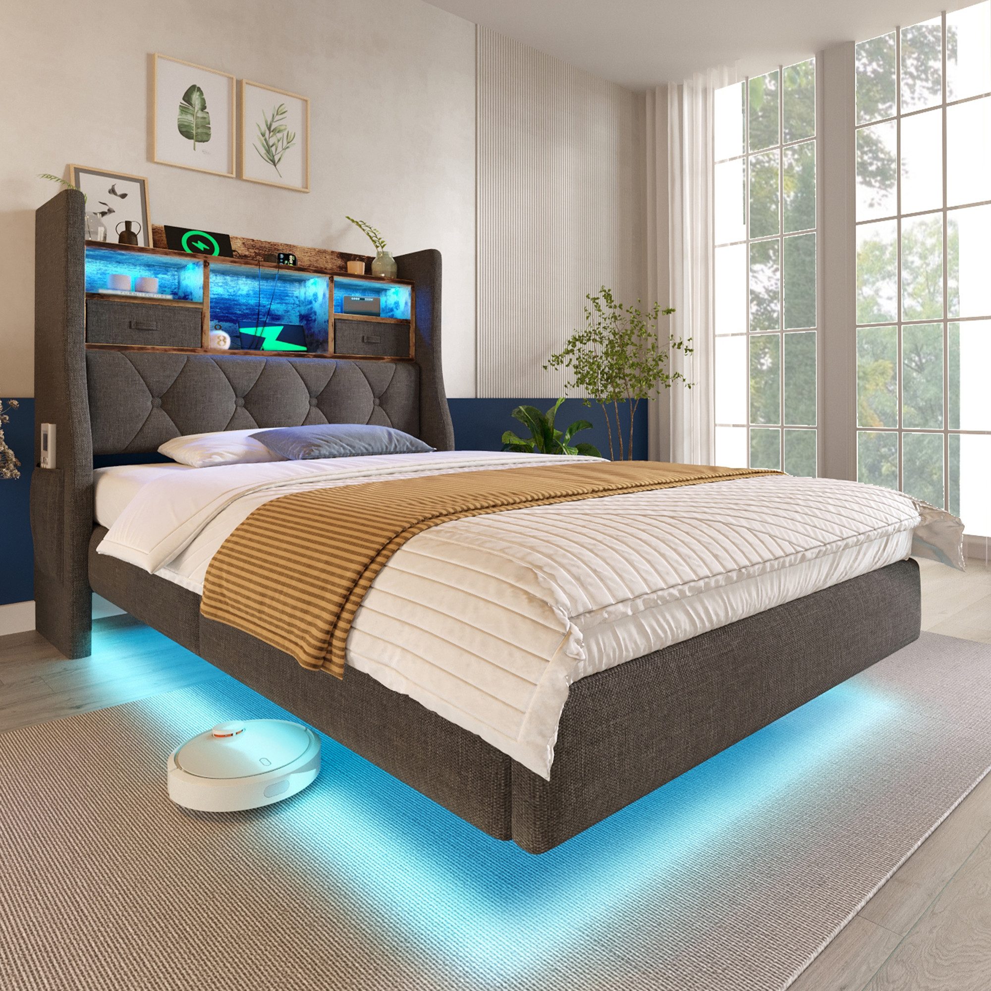 Flieks Polsterbett, Schwebebett 90x200cm mit LED-Beleuchtung, günstig online kaufen