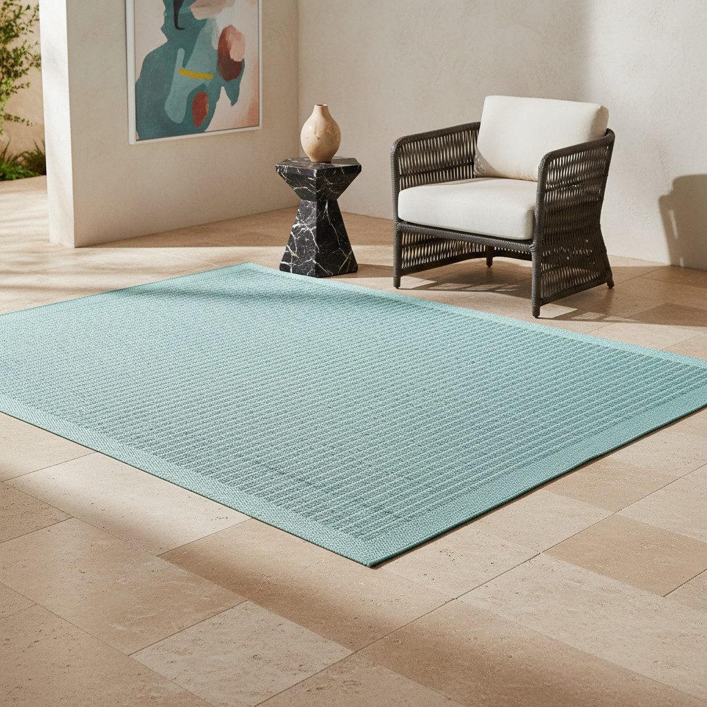 KADIMA DESIGN Outdoorteppich DAFNE Wetterfest UV-Beständig Balkon Waschbar Strapazierfähig Uni, Rechteckig, Höhe: 3 mm, Blau, 60x100 cm, …