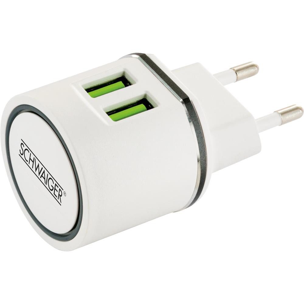 Schwaiger LAD230 531 USB-Ladegerät (2400,00 mA, 230 V, 2x USB 2.0 für Smartphone Tablet, Ladeadapter Ladestecker Weiß)