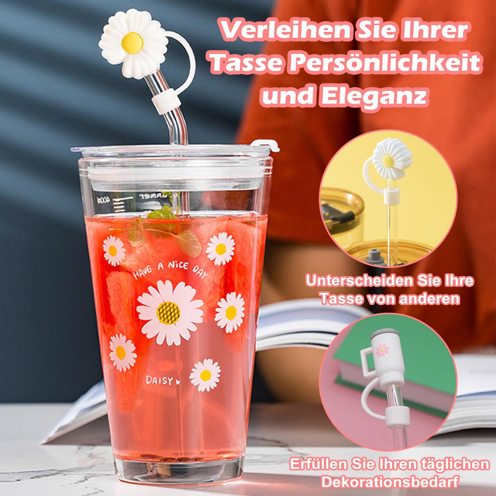 FOUORTUNATE-BEE Tasse Zubehör 8-teiliges Set Trinkhalm-Zubehör aus Silikon mit Staubschutz, 8-tlg., Praktisches Silikon-Trinkhalmset – 8 Teile für sicheren Gebr – Bild 4 von 5