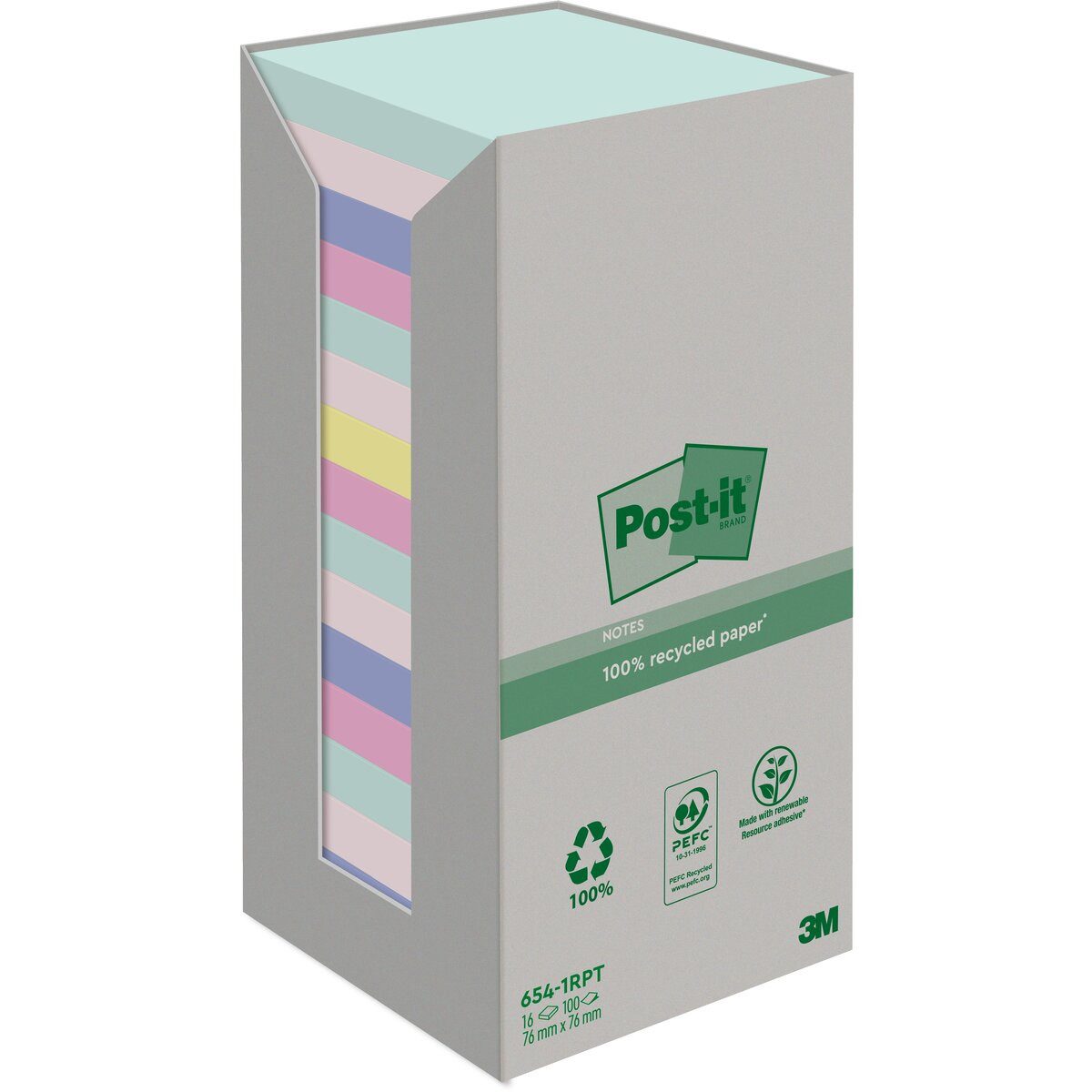 Post-it Notes Haftnotizblock Haftnotiz Recycling Notes 76x76mm 100 Blatt mint, rs, h.bl, flamingopi