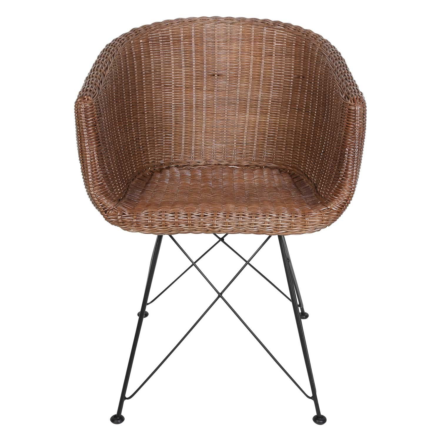 Casa Moro Stuhl Rattan-Sessel Paris braun mit Armlehne aus Naturrattan handgeflochten (Korb-Stuhl Korb-Sessel Rattanstuhl, Vintage Retro-Stuhl), Handmade, IDSB63