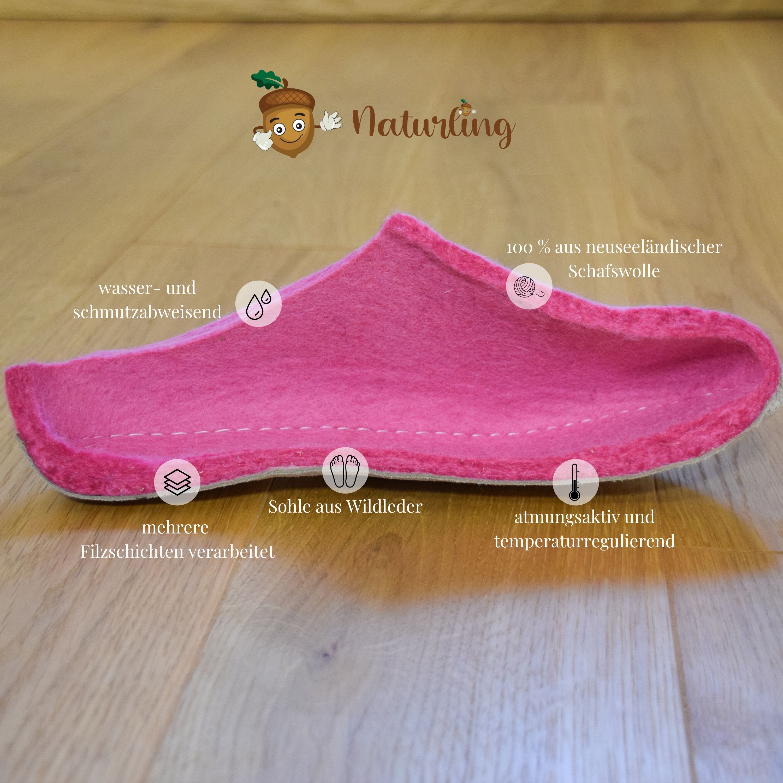 naturling Herren Filz Pantoffel Hausschuh (mit echter) Ledersohle