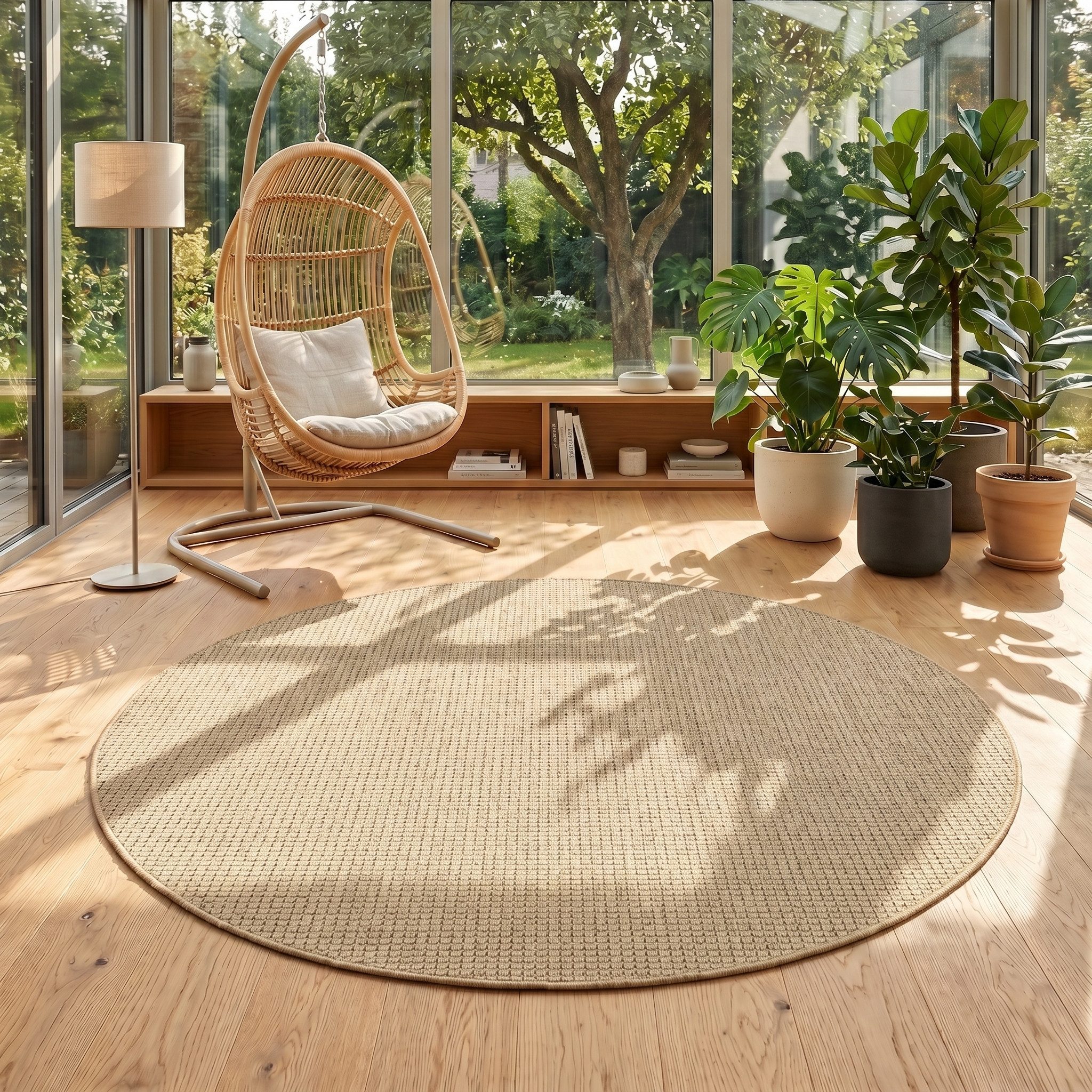 Teppium Teppich Einfarbig, Rund, Höhe: 3 mm, Teppich Wetterfest Waschbar Balkon, Garten, Terrasse und Küchenteppich
