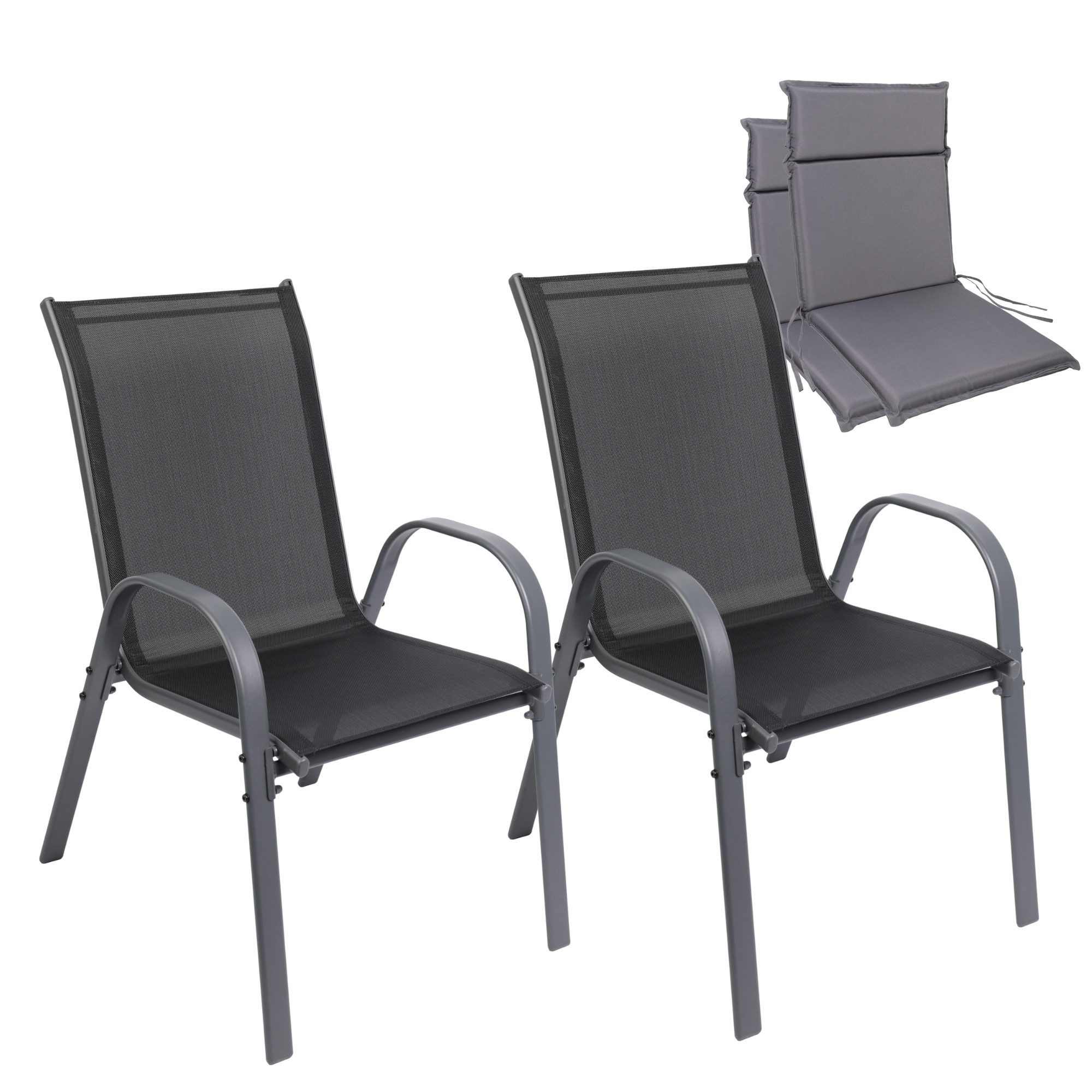 Albatros International Gartenstuhl Gartenstuhl KUBA stapelbar, 2er Set mit Sitzkissen Belastbar (2er Set), mit robustem Metallgestell und hoher Belastbarkeit – Stapelstühle