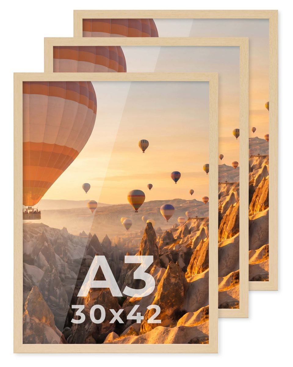 PHOTOLINI Bilderrahmen 3er Set modern mit bruchsicherem Acrylglas, Holz MDF, Fotos & Poster, für 3 Bilder (3er Set), Posterrahmen A3 30x42 cm zum Aufhängen