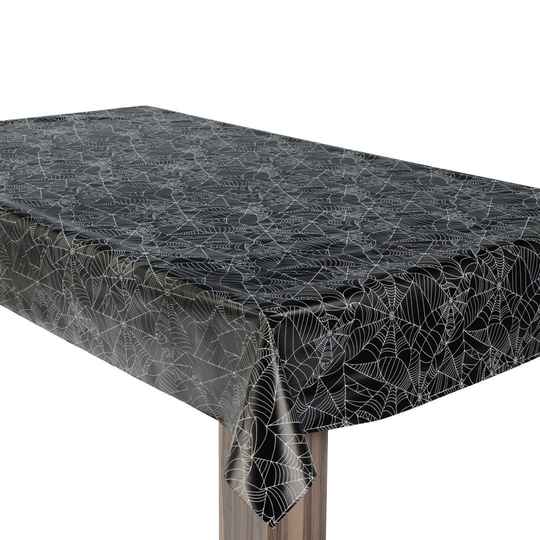 laro Tischdecke Wachstuchtischdecke Halloween Spinnennetz Schwarz PVC Eckig