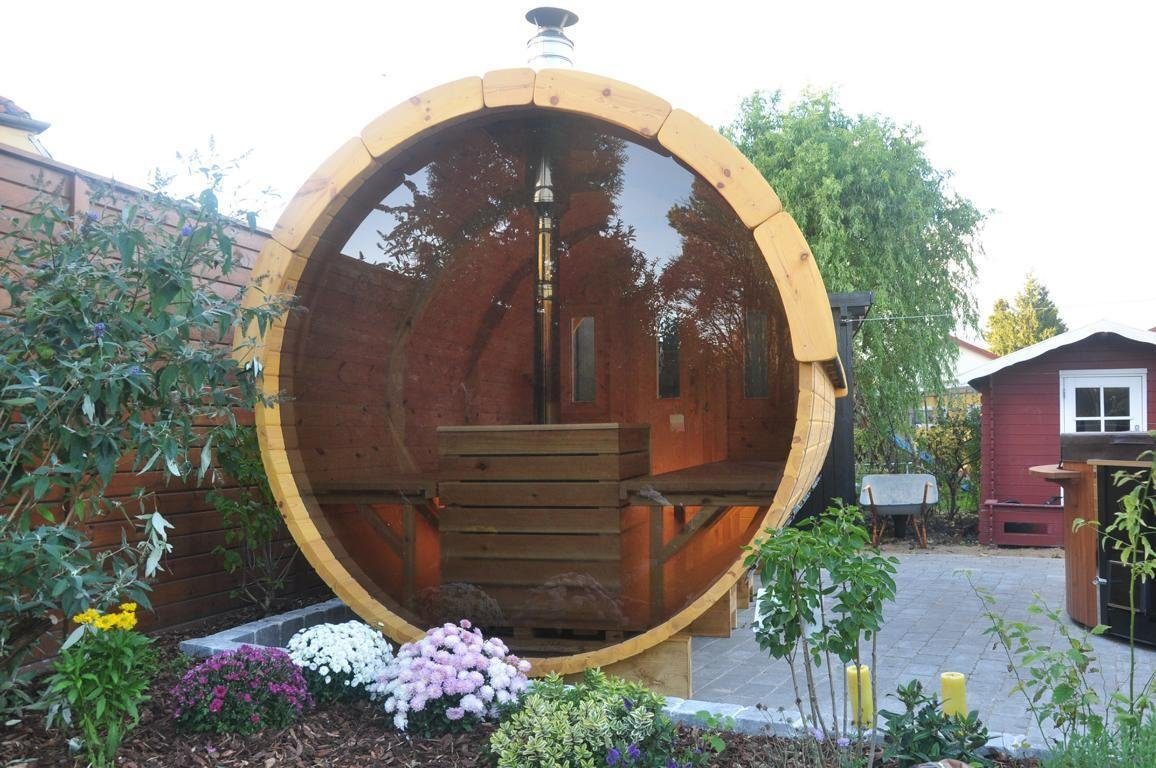 JVmoebel Sauna Saunafass Exklusive Fasssauna Garten Außensauna Fass Saunakabine, BxTxH: 1.97 x 4 x 2.08 cm, 46,00 mm, (1-St., 1x Sauna) Made in Europa