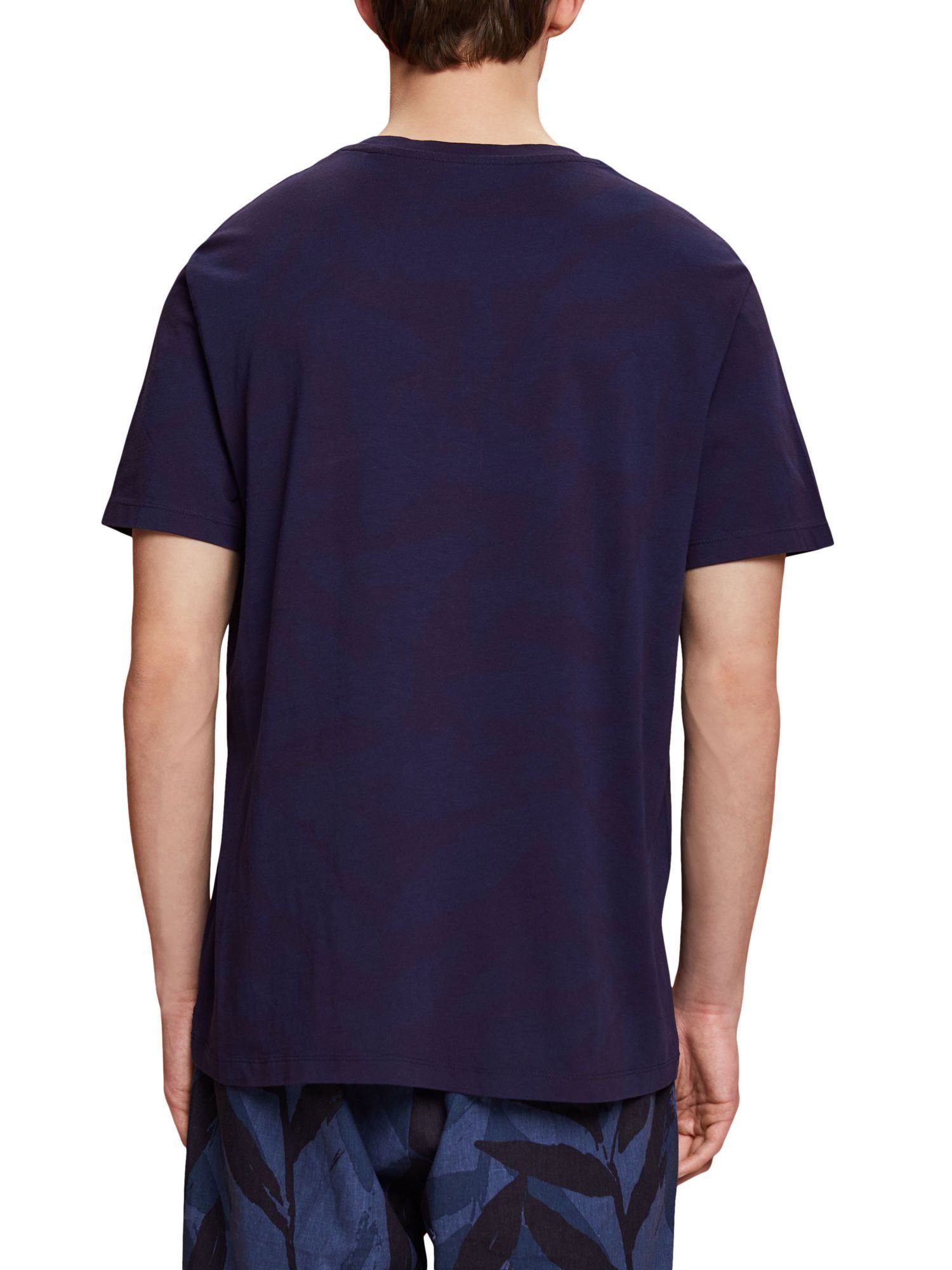 Rundhals-T-Shirt, BLUE 100 % (1-tlg) DARK T-Shirt Esprit Baumwolle