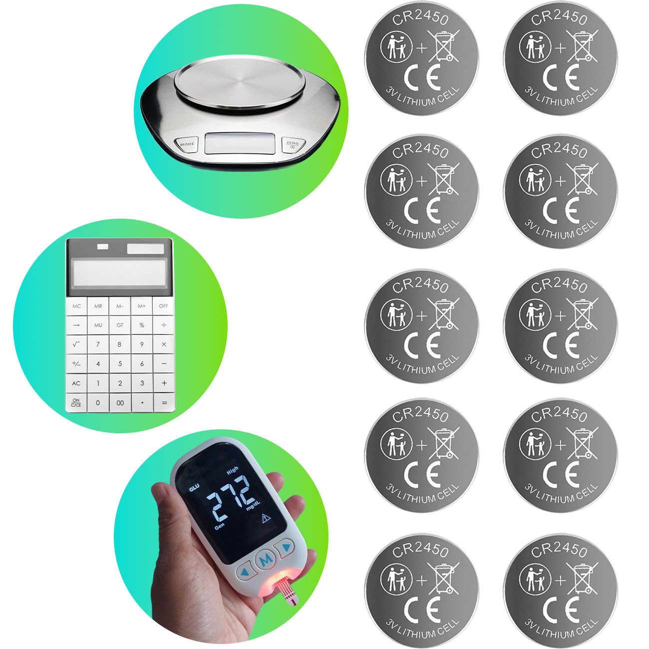 shop'n smile ideoon CR2450 - Leistungsstarke 3V Lithium Batterien mit 600mAh Knopfzelle, (10 St), Ideal für Haushalt & Technik