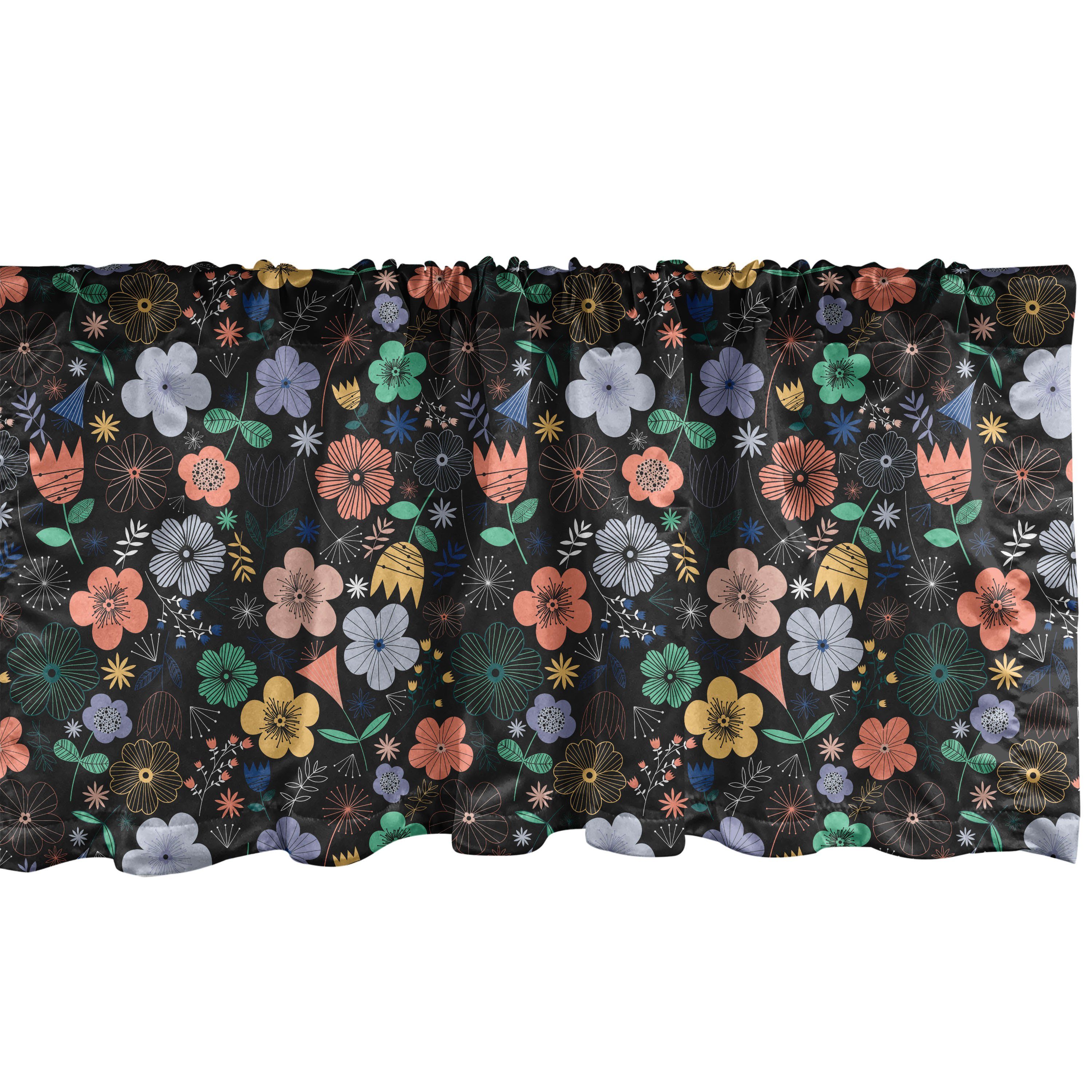 Scheibengardine Vorhang Volant für Küche Schlafzimmer Dekor mit Stangentasche, Abakuhaus, Microfaser, Blumen Spring Season Botanik
