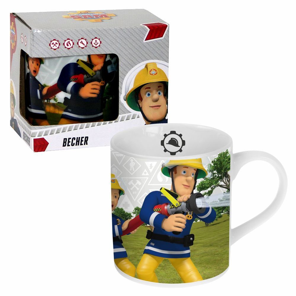 Feuerwehrmann Sam Kindergeschirr-Set Keramik Tasse Feuerwehrmann Sam 200 ml Henkel-Becher Geschenkbox, Keramik