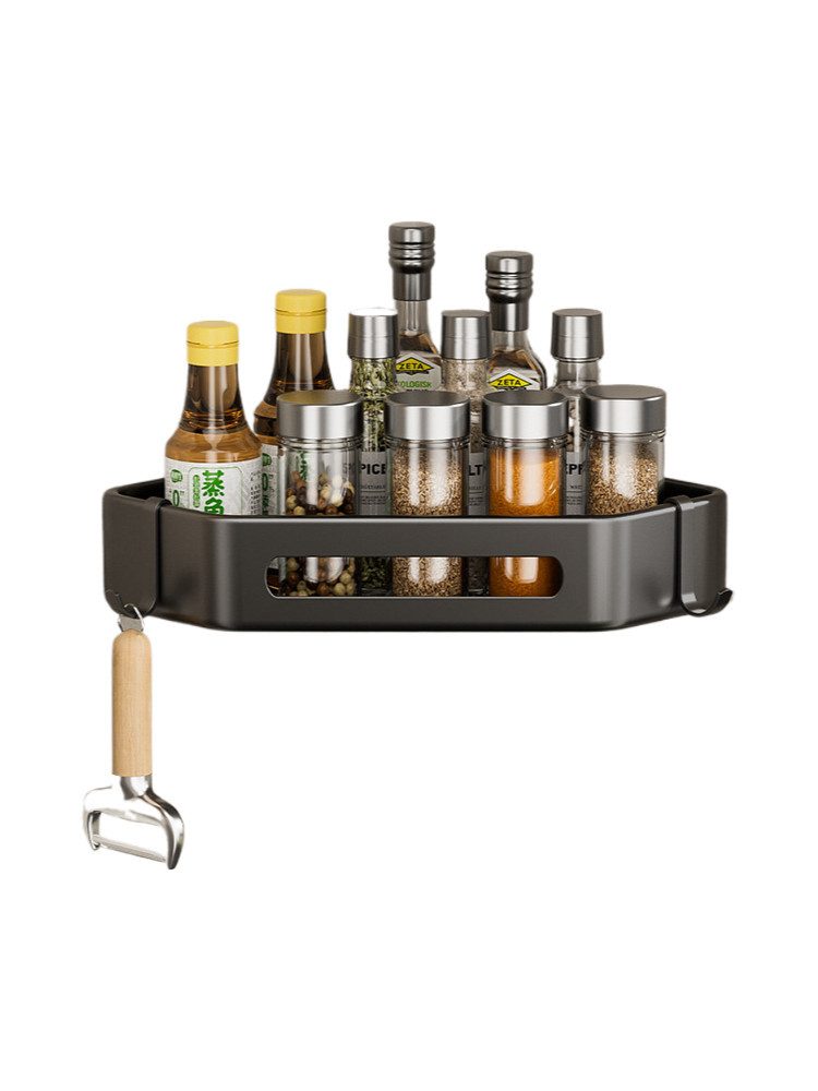 Jumpeak Hängeregal gewürzregal wand, wandregal küche metall, duschregal ohne bohren, Metallstruktur,Keine Bohrungen erforderlich,Multifunktional