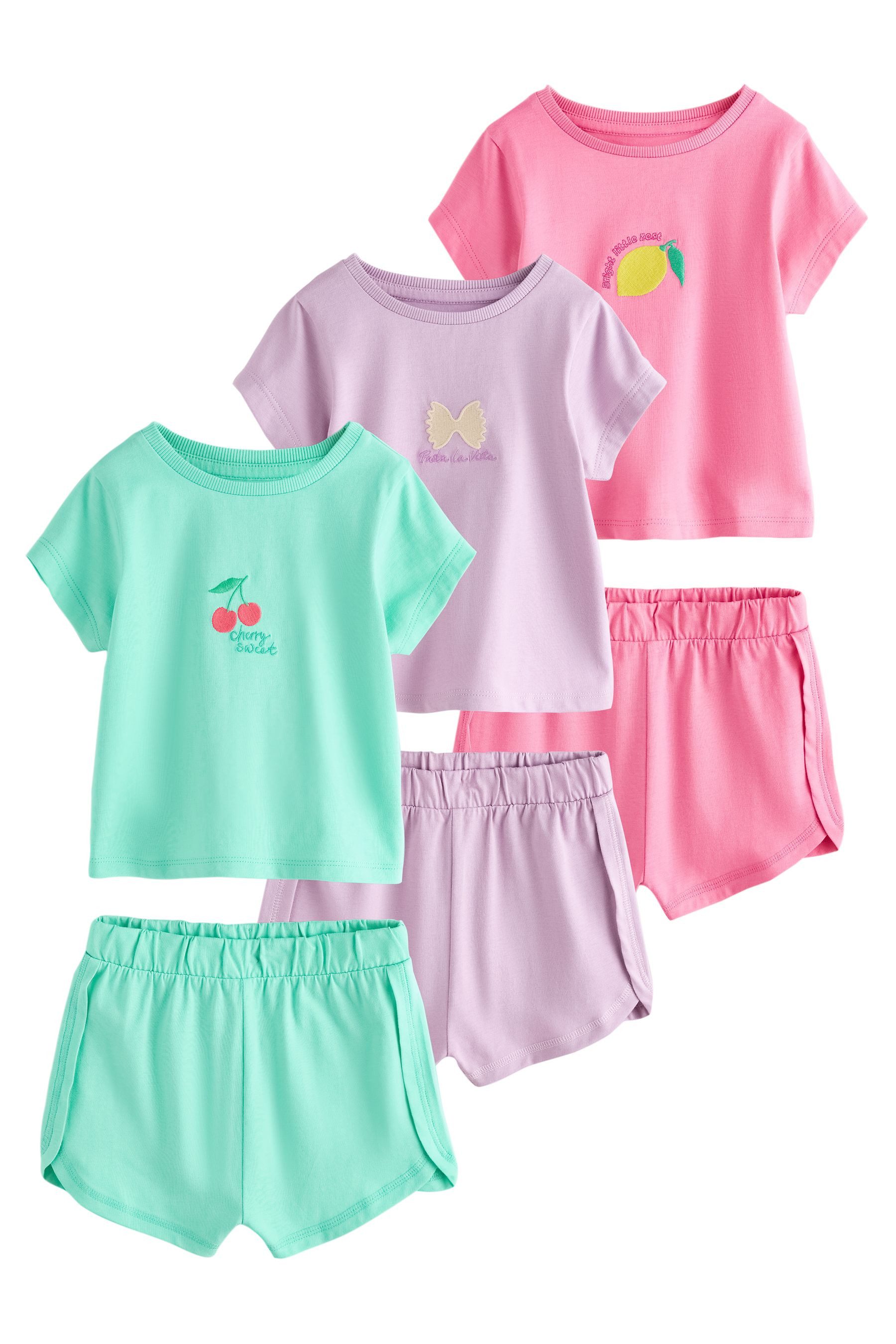 Next Pyjama Kurzer Pyjama 100 % Baumwolle, 3 Stk. (6 tlg)