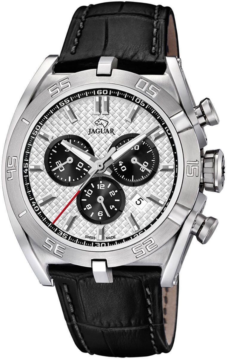 JAGUAR Chronograph Jaguar Herren Sport (ca. Herren Uhr extra groß Lederarmband Armbanduhr schwarz rund, Leder, J857/5 46mm)