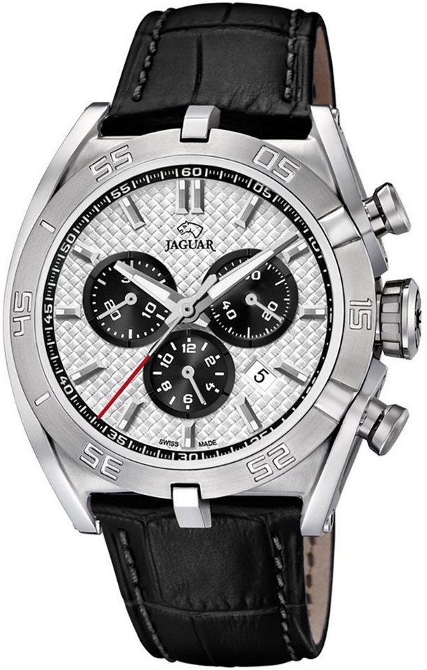 JAGUAR Chronograph Jaguar Herren Uhr Sport J857/5 Leder, Herren Armbanduhr  rund, extra groß (ca. 46mm), Lederarmband schwarz