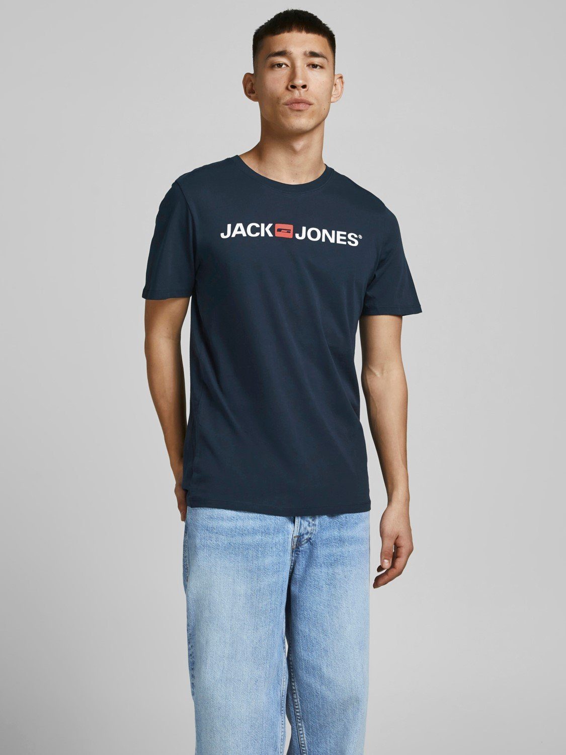 JJECORP in (2-tlg) Schwarz-Blau Kurzarm 3661 Jack T-Shirt Print Pack 2-er & Stück T-Shirt LOGO Jones