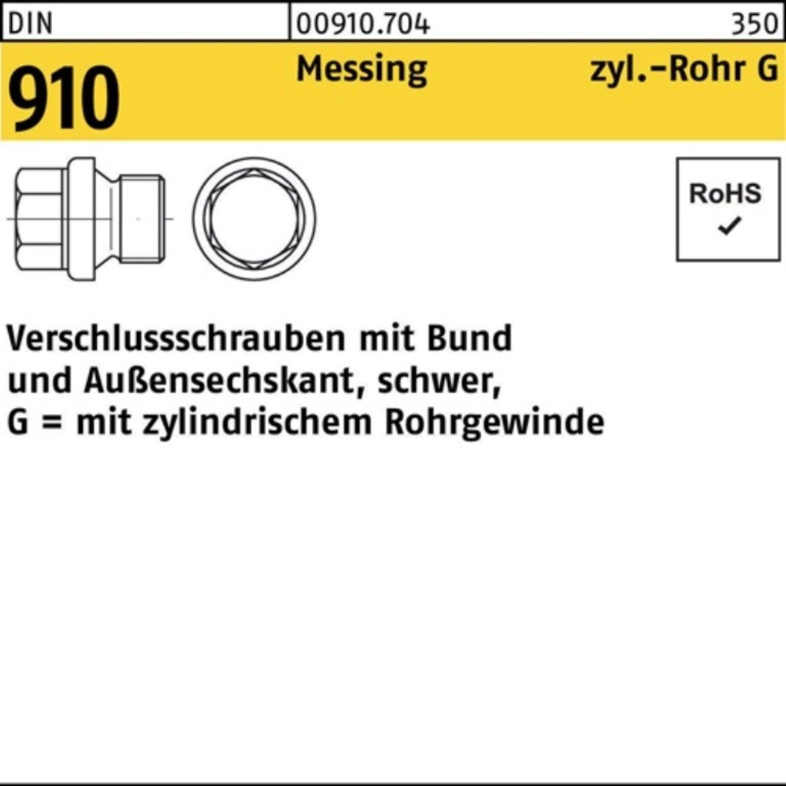 Reyher Schraube 100er Pack Messing DIN 3/4 G 910 Bund/Außen-6-kt A Verschlußschraube