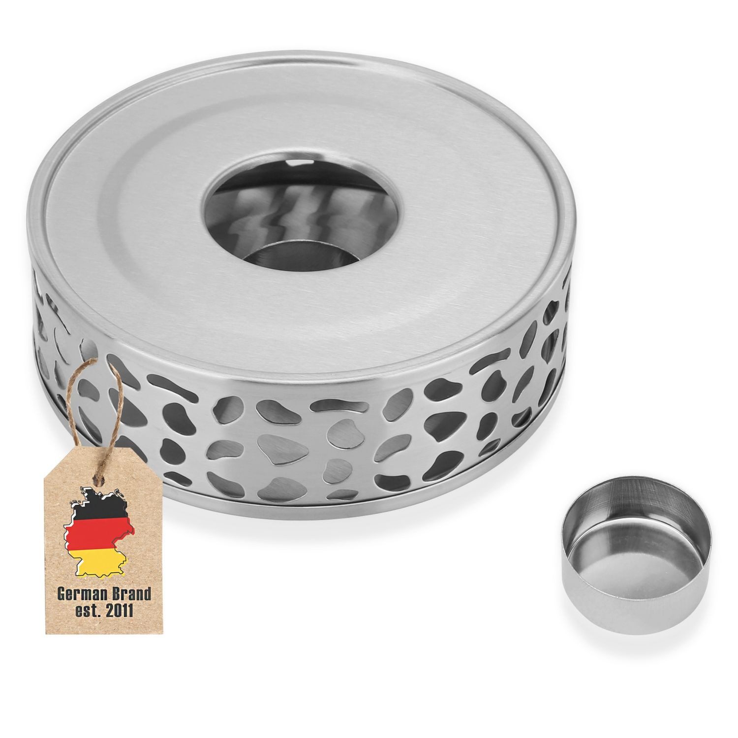 Intirilife Teestövchen, (Teekannen Wärmer in SILBER, 1-tlg), Gemusterter Edelstahl Tee Stövchen für hitzebeständige Teekannen