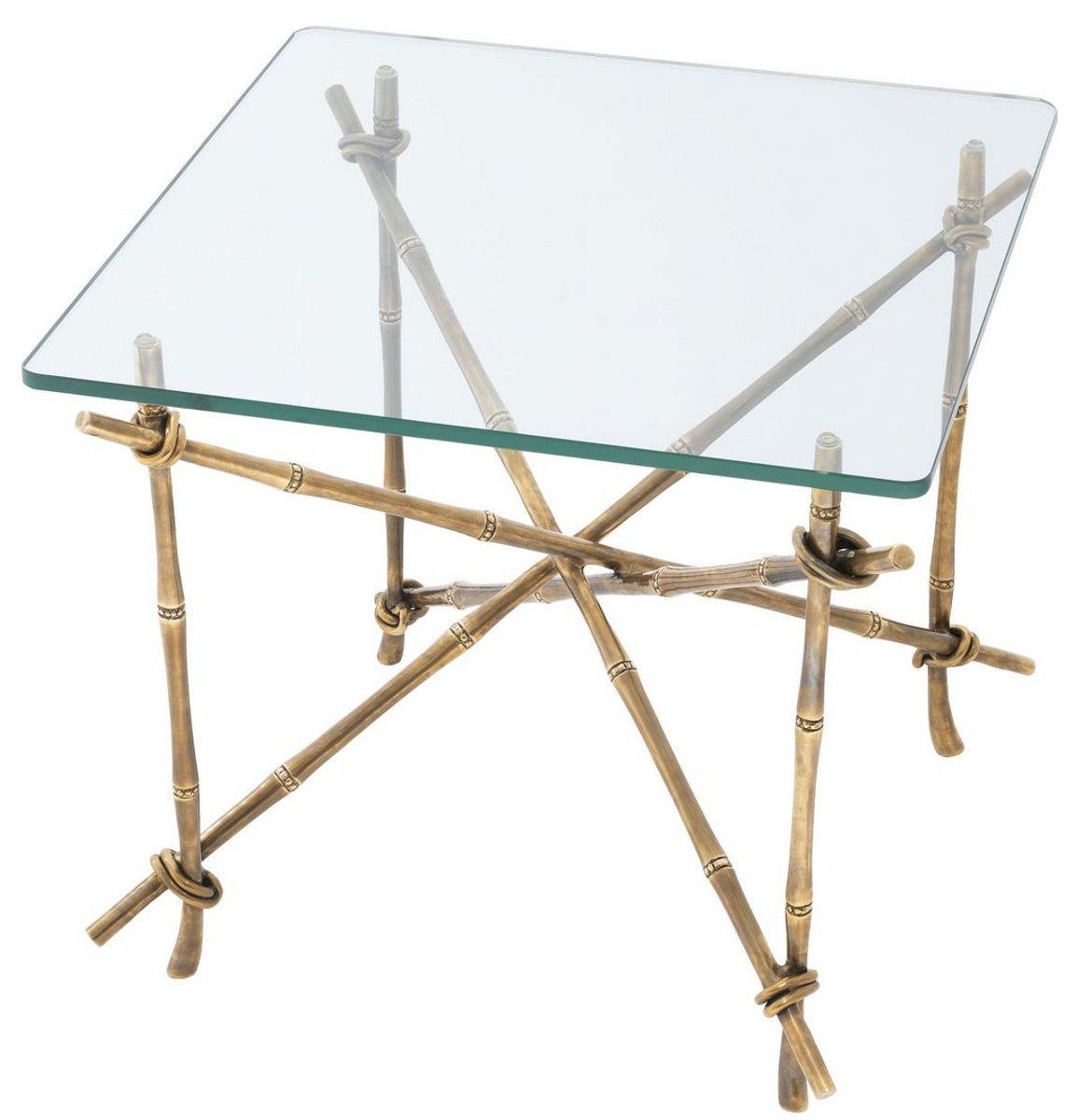 cm Glasplatte Beistelltisch - Messingfarben 55 - mit Messing 49,5 Beistelltisch x Vintage 55 Luxus Padrino Luxus Möbel Tisch H. x Casa